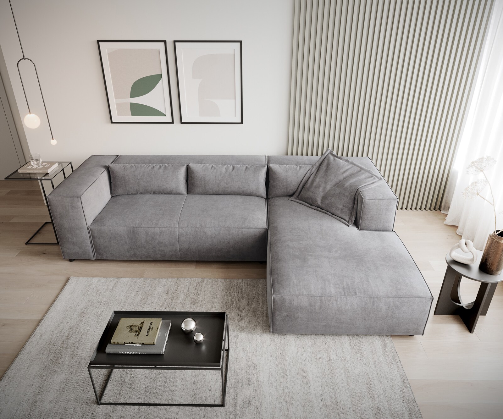 Eckcouch Brom 260x175 cm Mikrofaser Grau Recamiere rechts 3