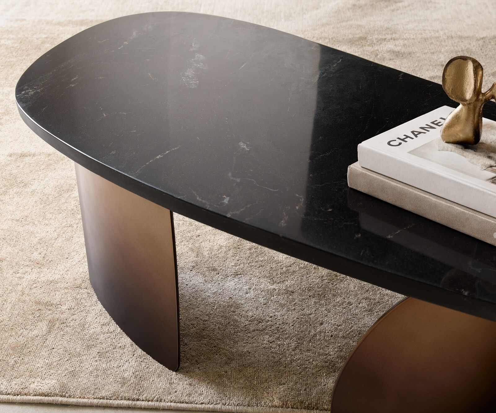 Wohnzimmertisch Marvello Marmor Schwarz Silber 100x50 cm Metall Gold Ombre