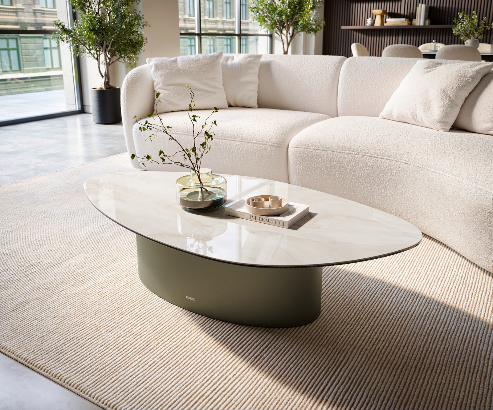 Couchtisch Edge Organisch 140x76 cm Keramik Onyx Champagne Casilda Effektfinish Titan 3