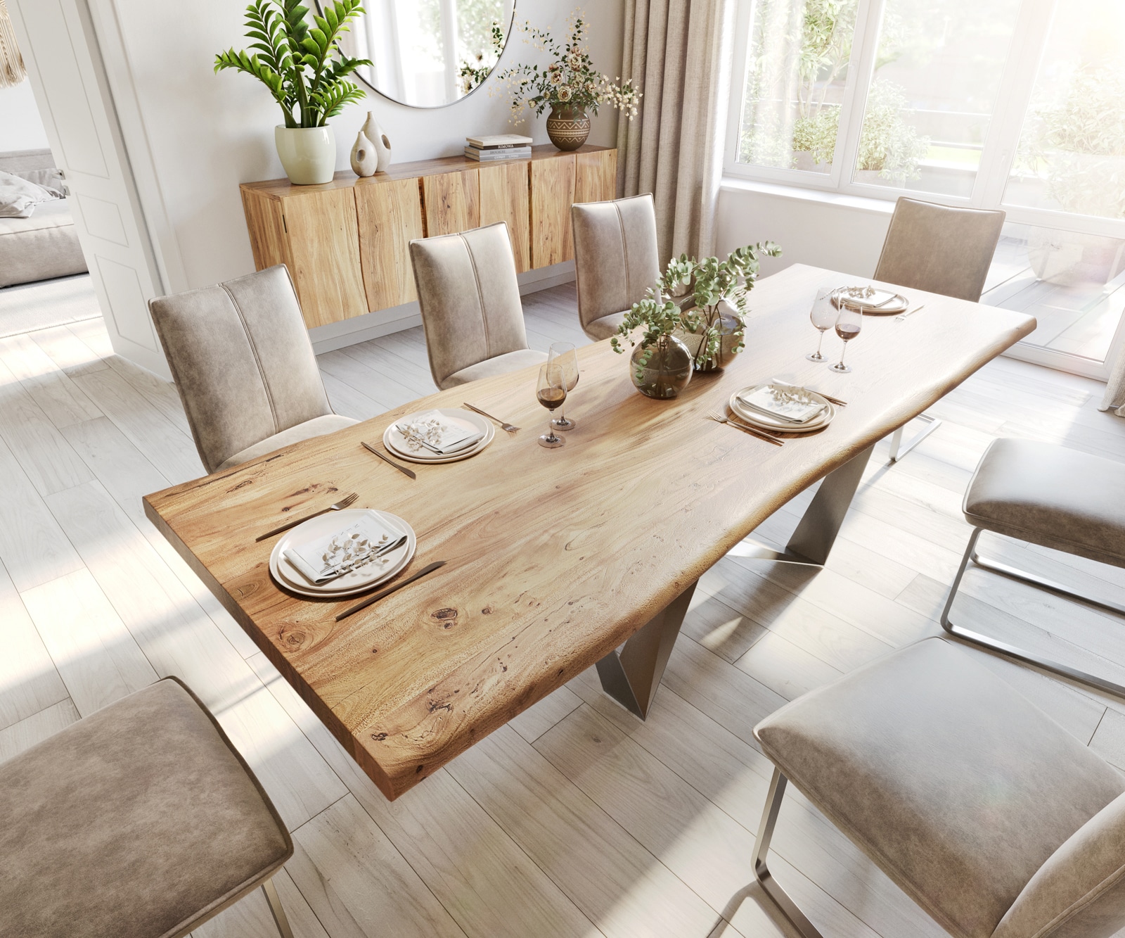 Esstisch Edge 260x100 XL Akazie Natur Spider Flachstahl Edelstahl Live-Edge 3 Esstisch Edge 260x100 XL Akazie Natur Spider Flachstahl Edelstahl Live-Edge 3