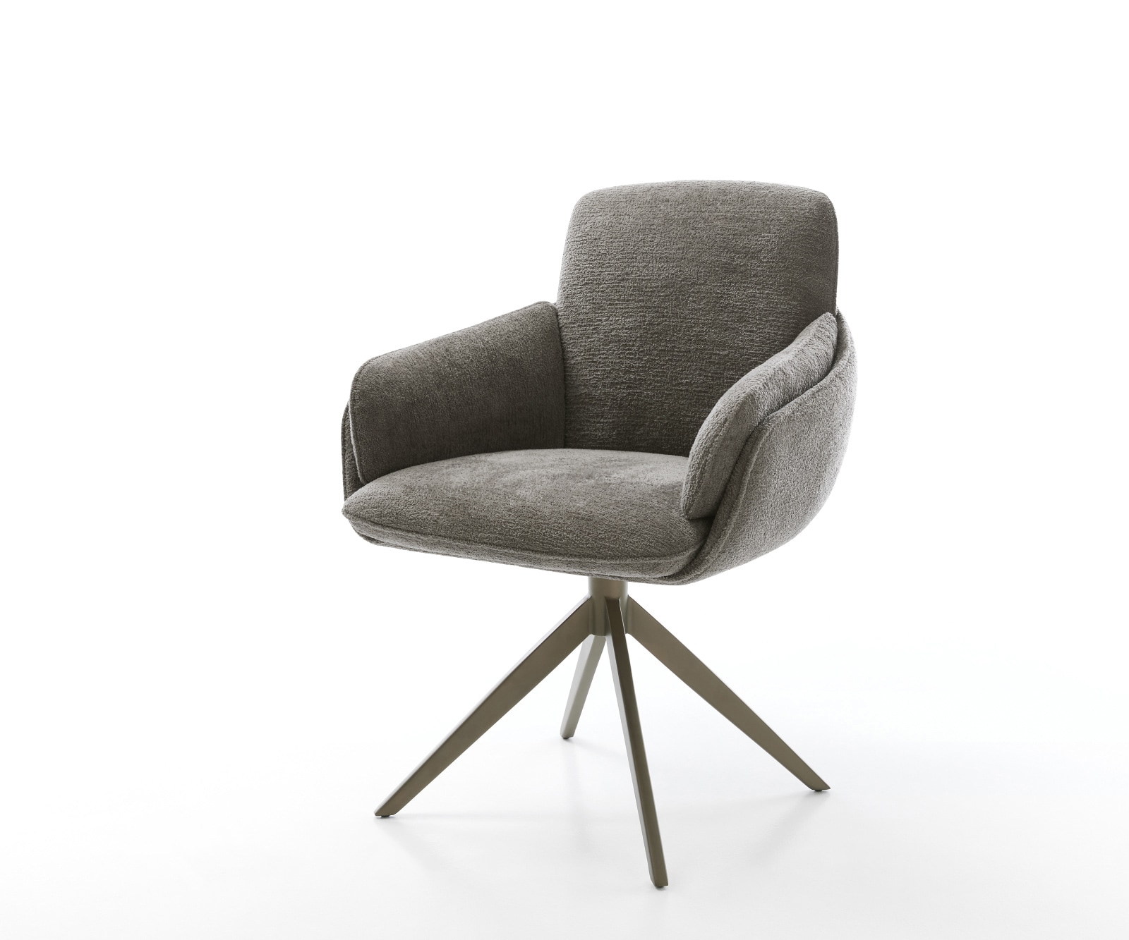 Drehstuhl Luan-Flex mit Armlehnen Bouclé Soft Schlamm Kreuzgestell breit Effektfinish Titan 360° drehbar Wippfunktion