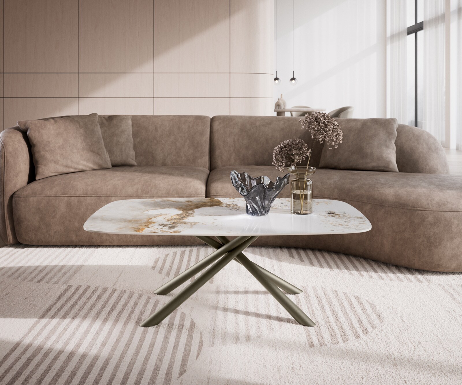 Couchtisch Edge Boot 120x70 cm Keramik Minas Melange Sarity Metall Effektfinish Titan 1