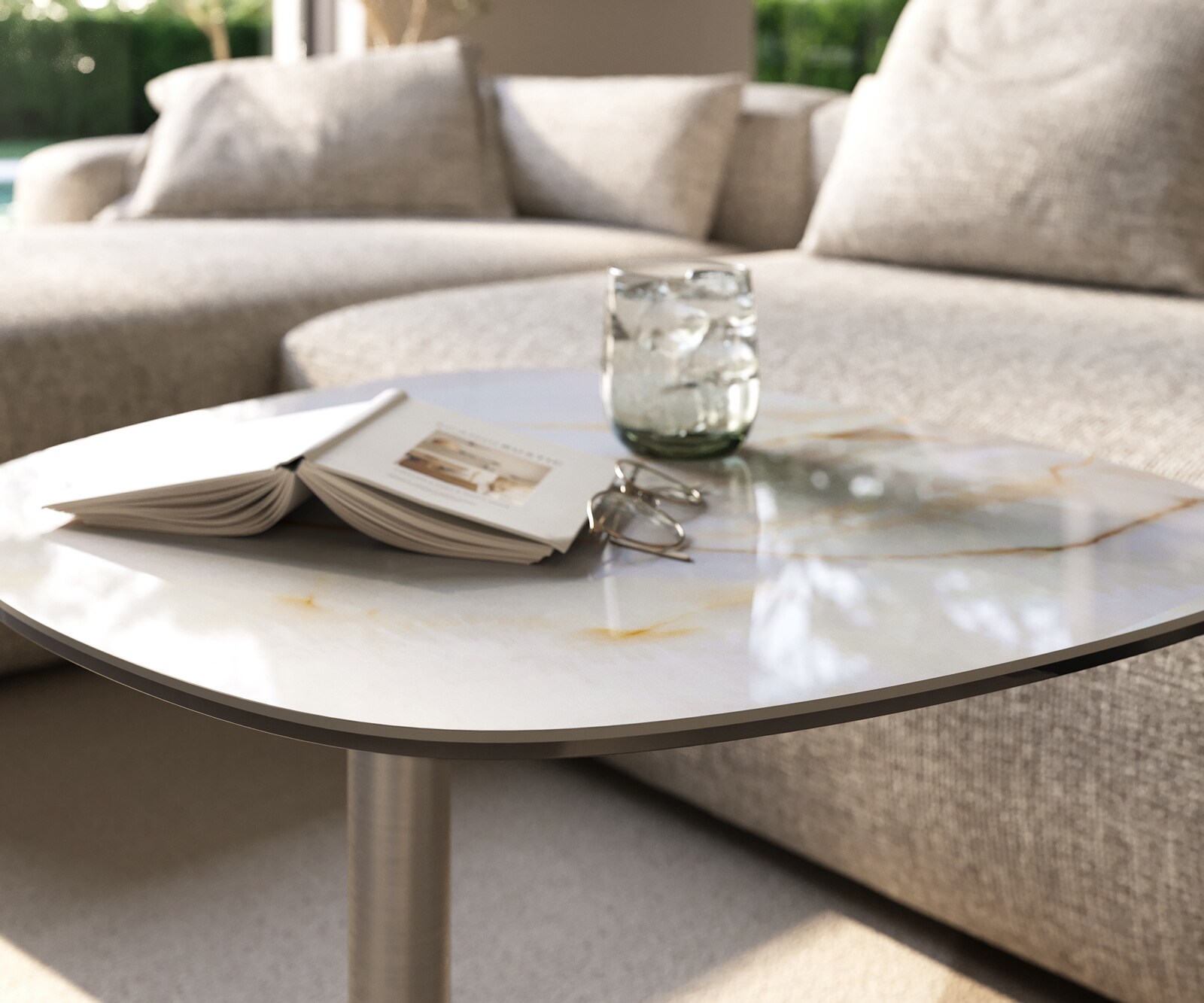 Beistelltisch Edge Boot 60x60 cm Keramik Onyx Pearl Eleny Edelstahl gebürstet 6