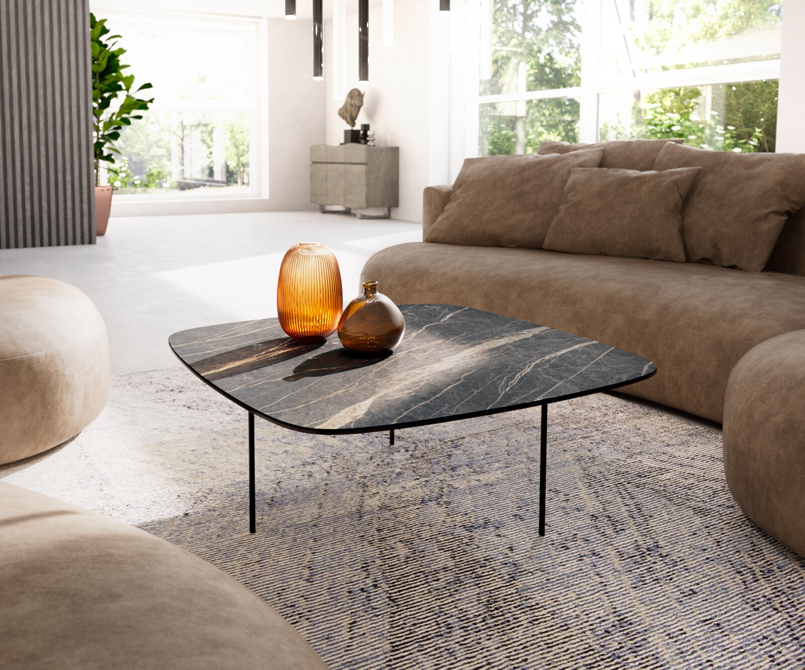 Couchtisch Edge Boot 90x90 cm Keramik Laminam® Noir Desir Braun Trive Metal günstig online kaufen