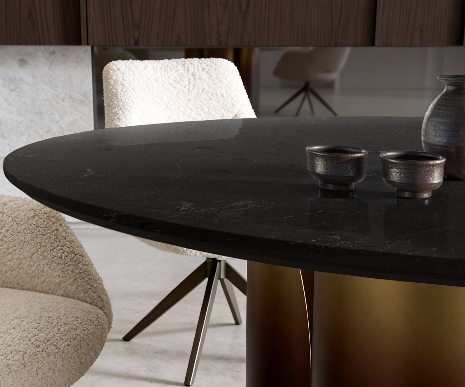 Esstisch Adenza Rund 140x140 cm Marmor Schwarz Silber Metall Gold Ombre 4