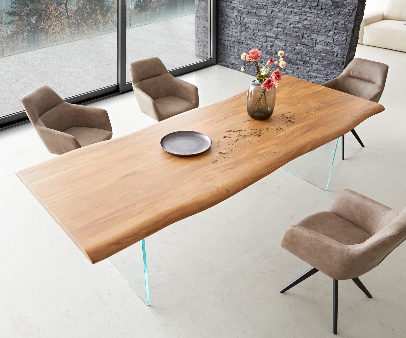 Esstisch Edge 260x100 Akazie Natur Glas Live-Edge 3 Esstisch Edge 260x100 Akazie Natur Glas Live-Edge 3