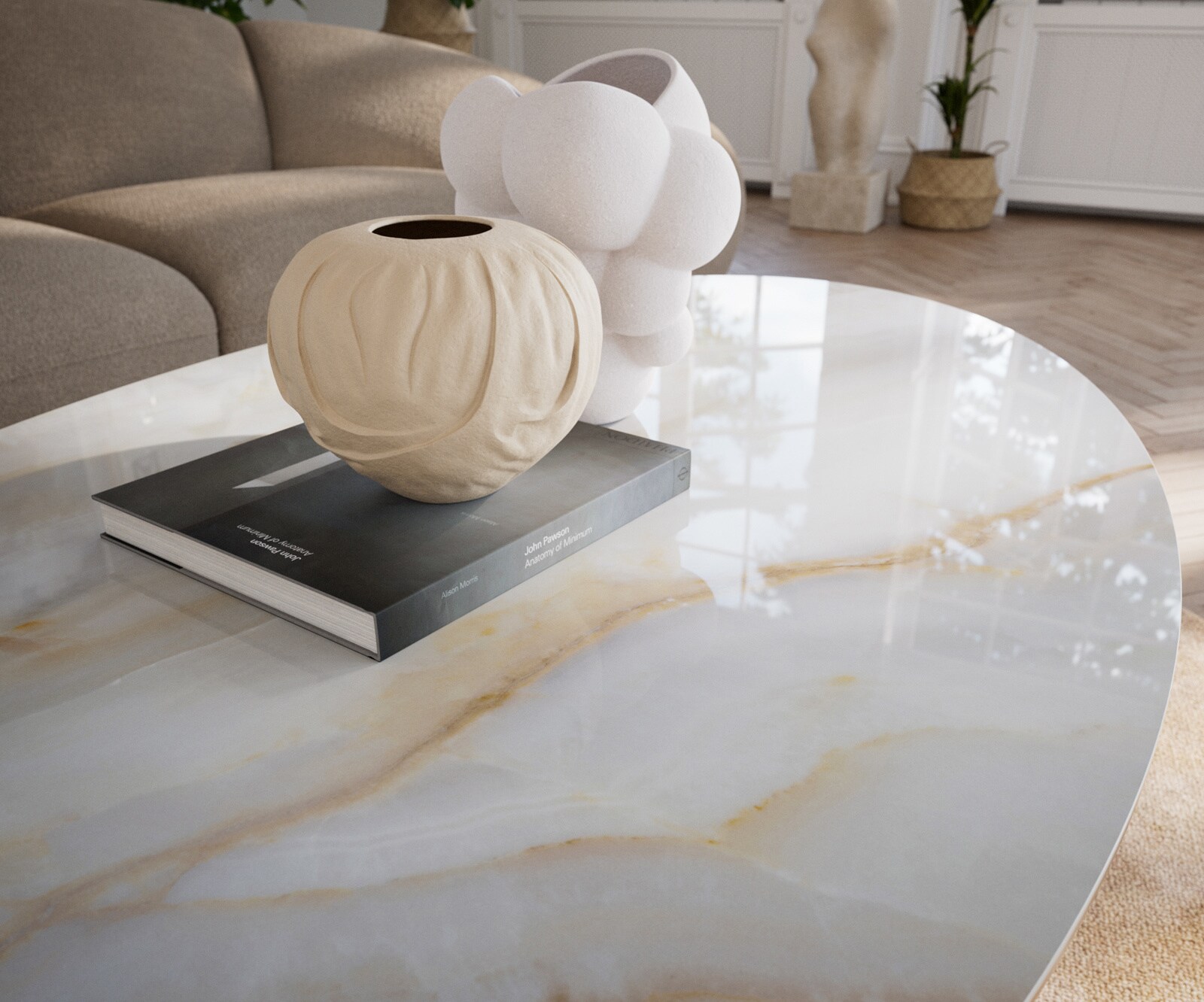 Couchtisch Edge Oval 140x80 cm Keramik Onyx Pearl Sarity Edelstahl gebürstet 6