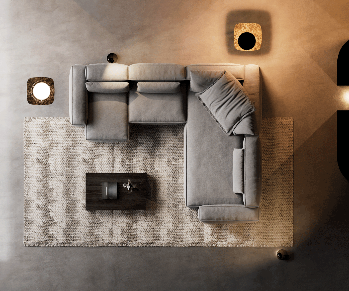 Wohnlandschaft Freestyle 360x290 cm Strukturstoff Soft Grau Kedernaht 5