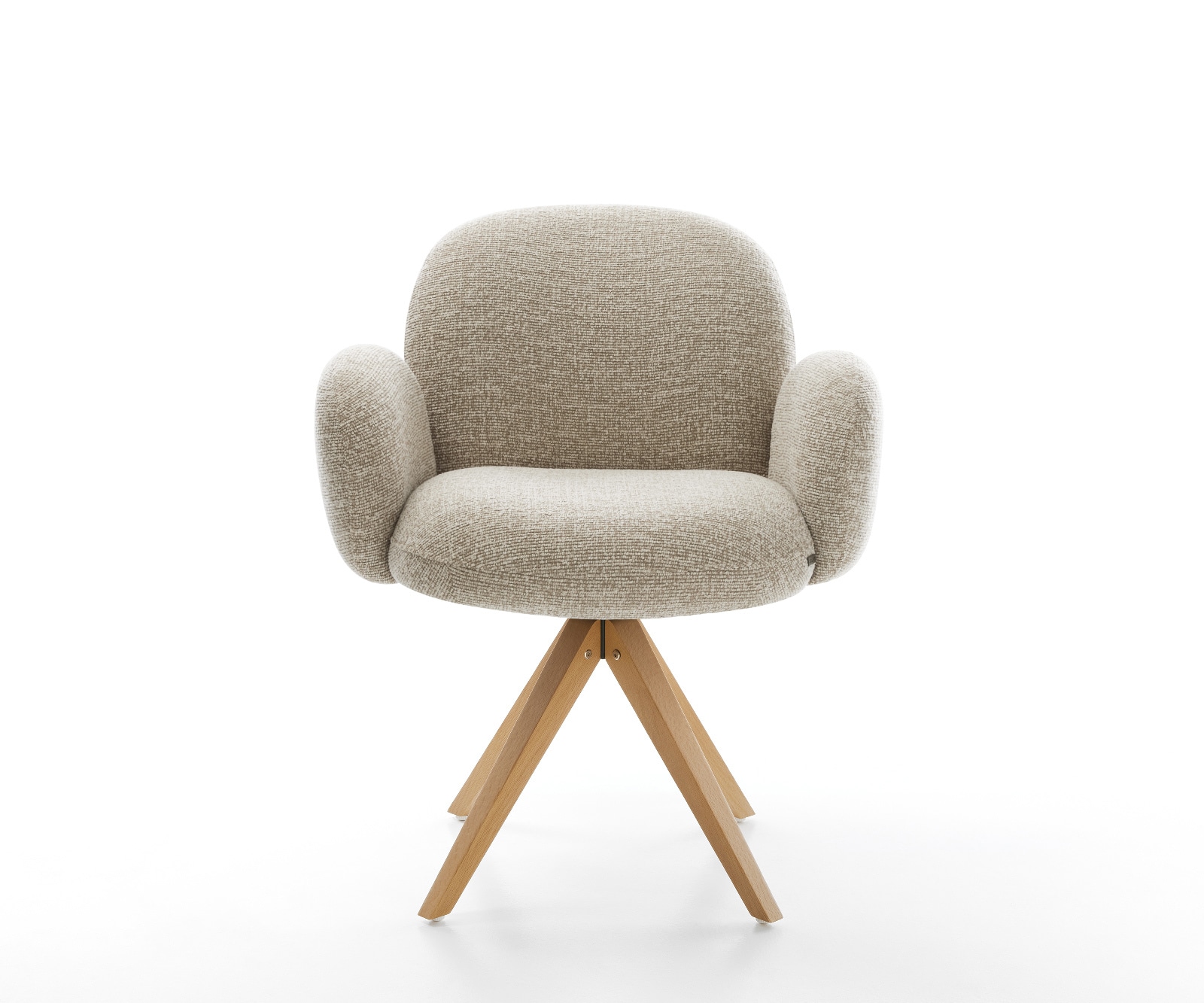 Drehstuhl Nube-Flex mit Armlehnen Webstoff Soft Beige Holzgestell kantig Natur 360° drehbar Taschenfederkern 1
