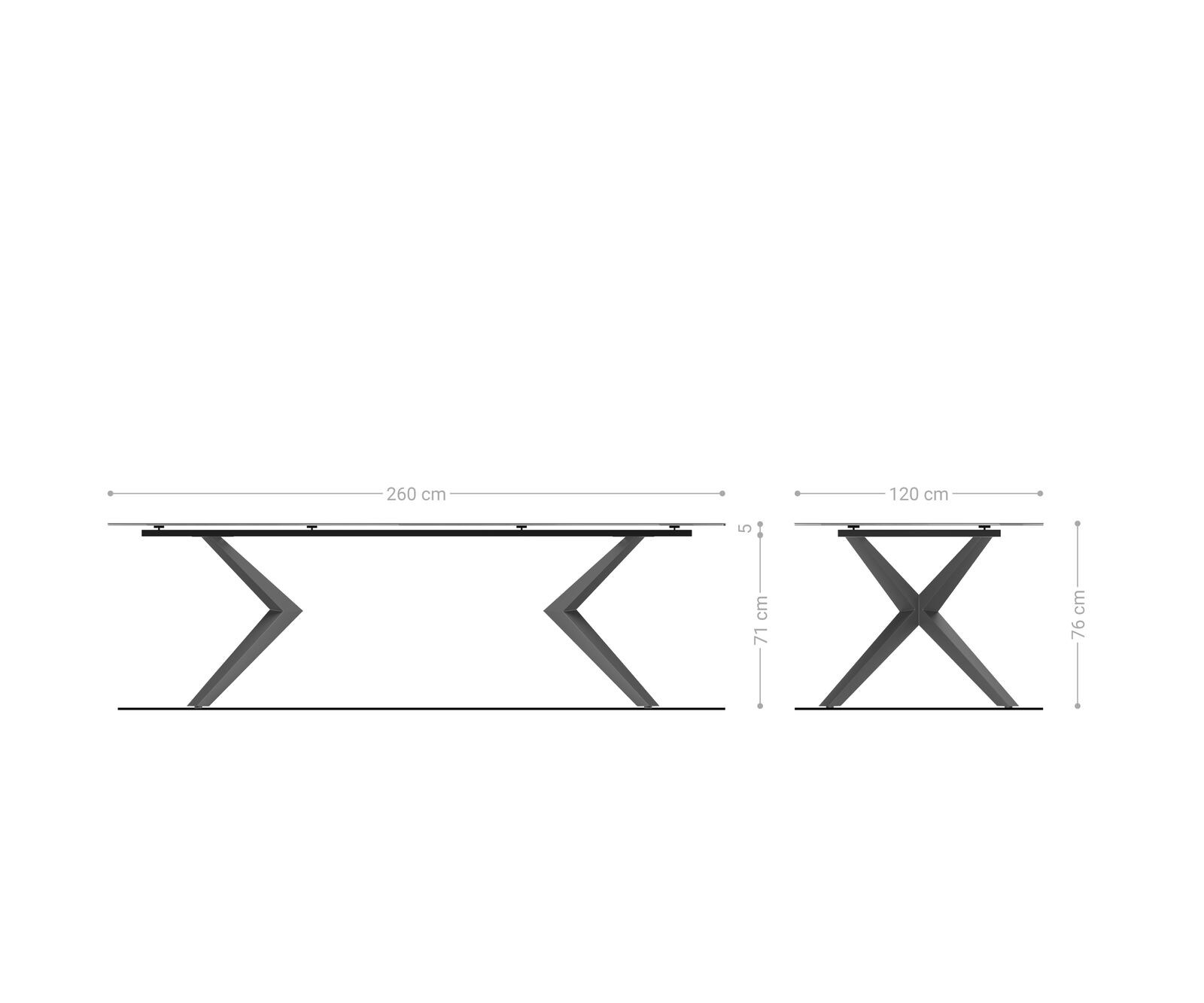 Esstisch Edge Boot 260x120 cm Keramik Laminam® Nero Greco Anthrazit Zenthara kantig Edelstahl 7