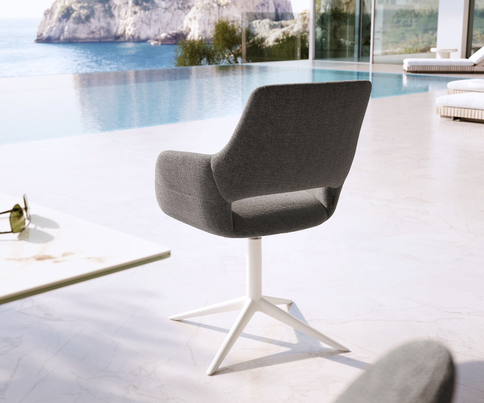 Outdoorstuhl Yago-Flex mit Armlehnen Strukturstoff Graphit Fußkreuz Weiß 360° drehbar Wippfunktion 4