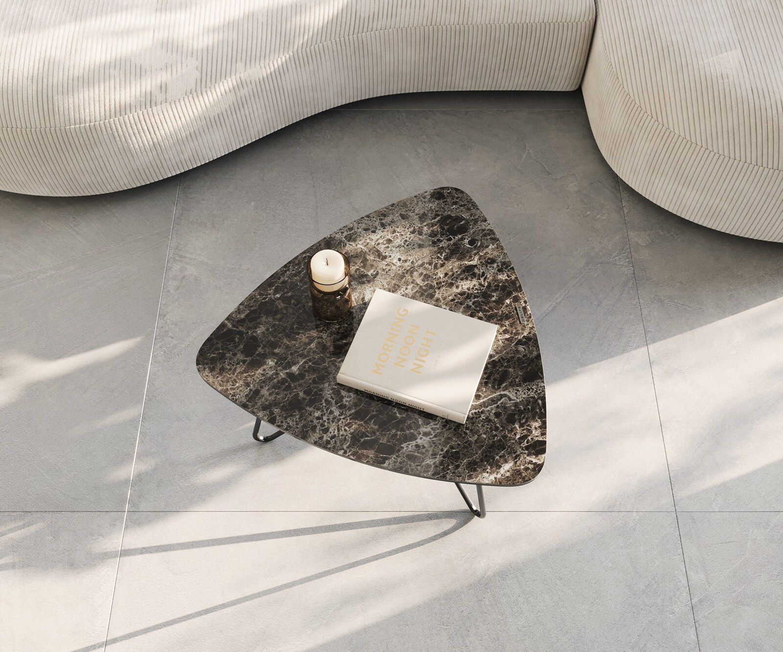 Couchtisch Ekrem 65x65 cm Keramik Emperador Extra Lucidato Dunkelbraun Hairpin Metall Schwarz 2