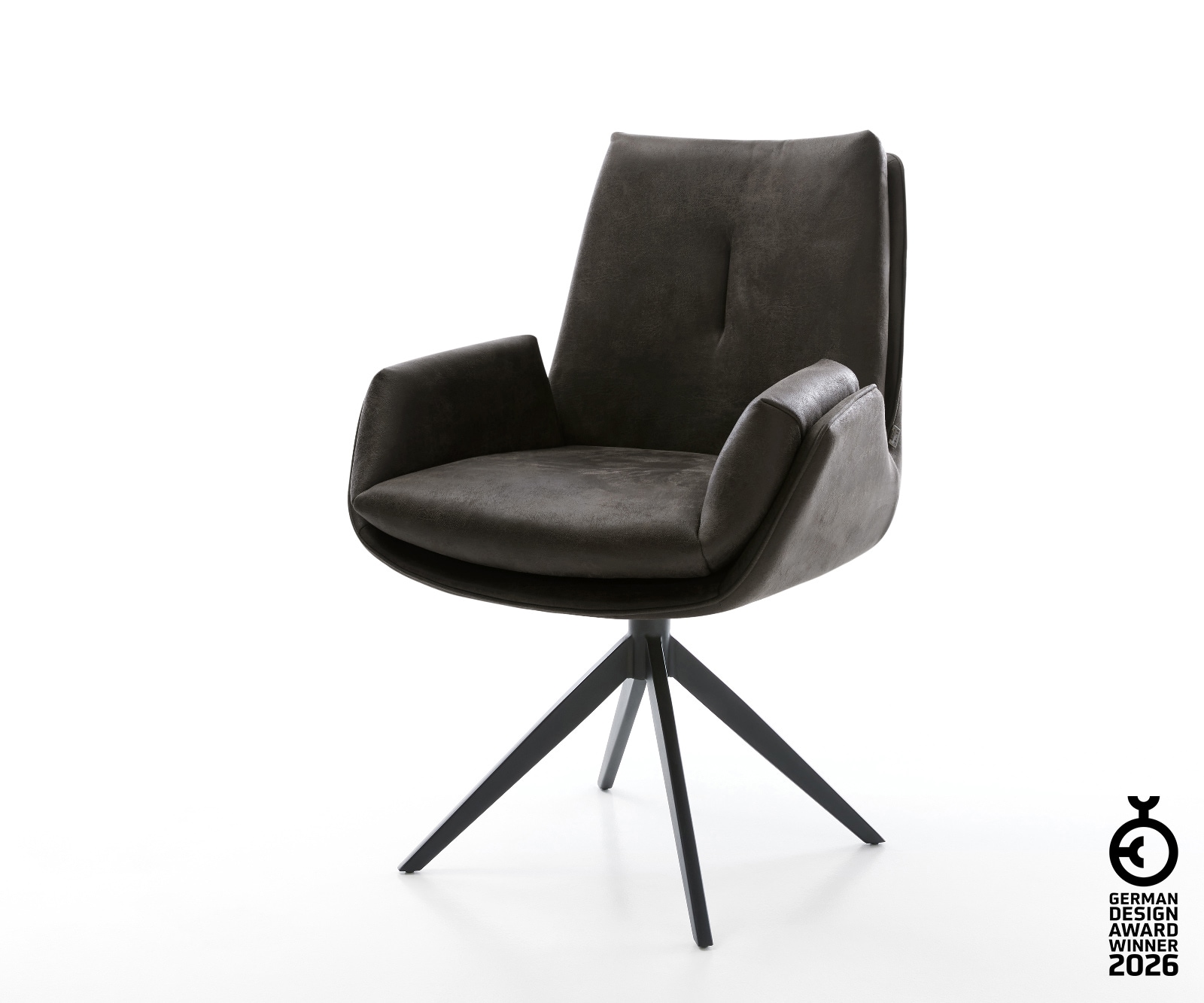 Drehstuhl Clea-Flex Mikrofaser Anthrazit Vintage Kreuzgestell breit Schwarz 360° drehbar Wippfunktion