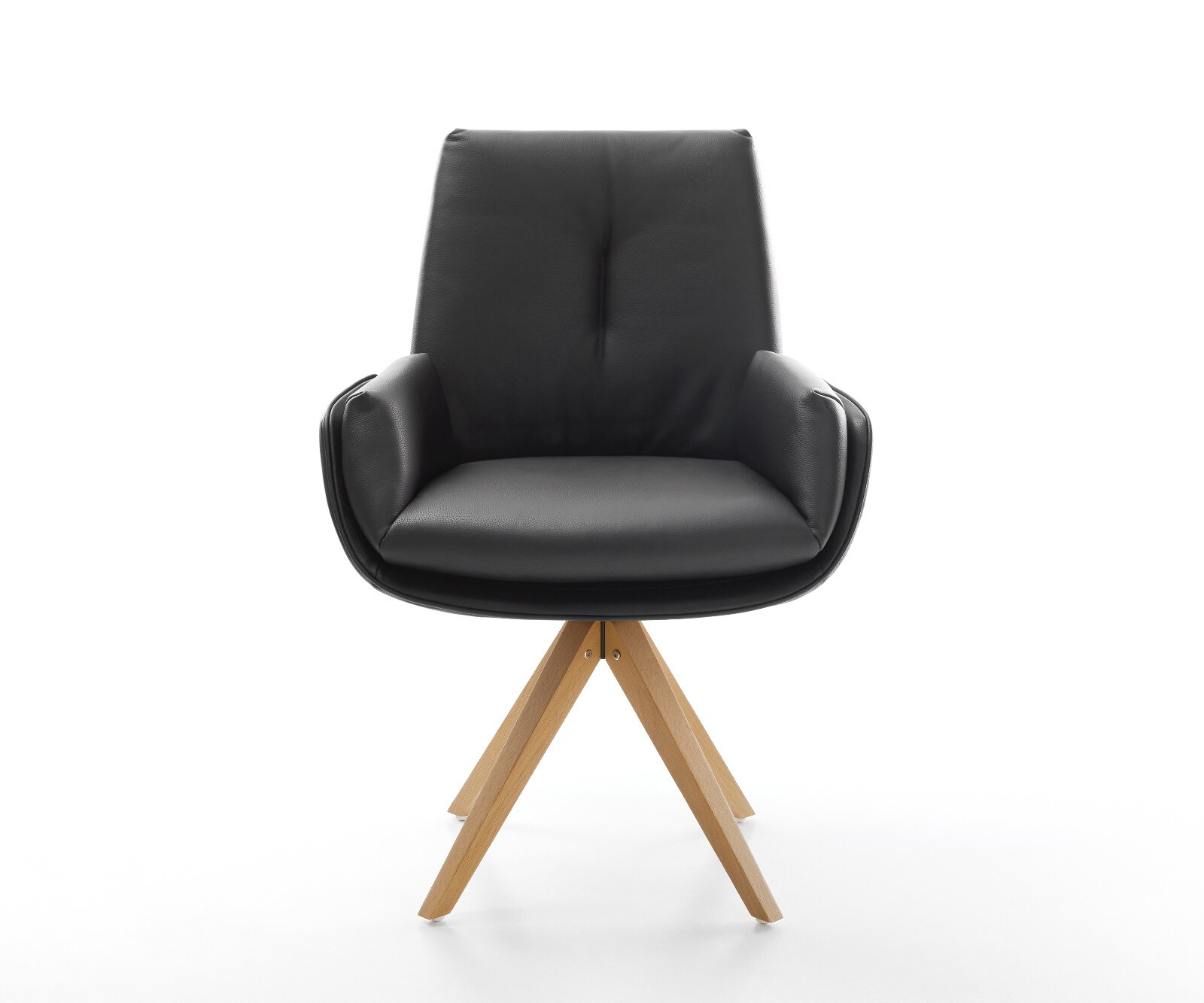 Drehstuhl Clea-Flex Echt-Leder Schwarz Holzgestell kantig Natur 360° drehbar 2