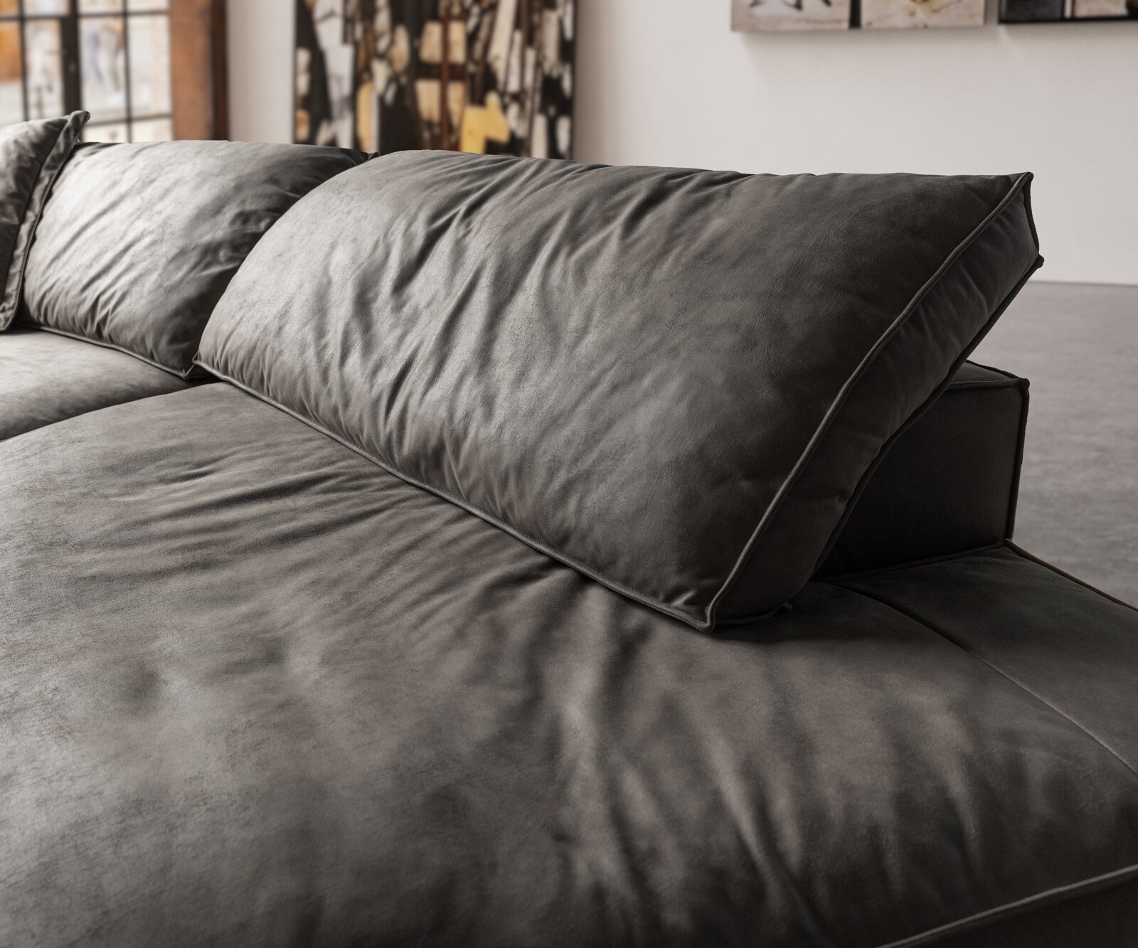 Big-Sofa Snoosh 400x150 cm Mikrofaser Schwarz Vintage Recamiere rechts 5