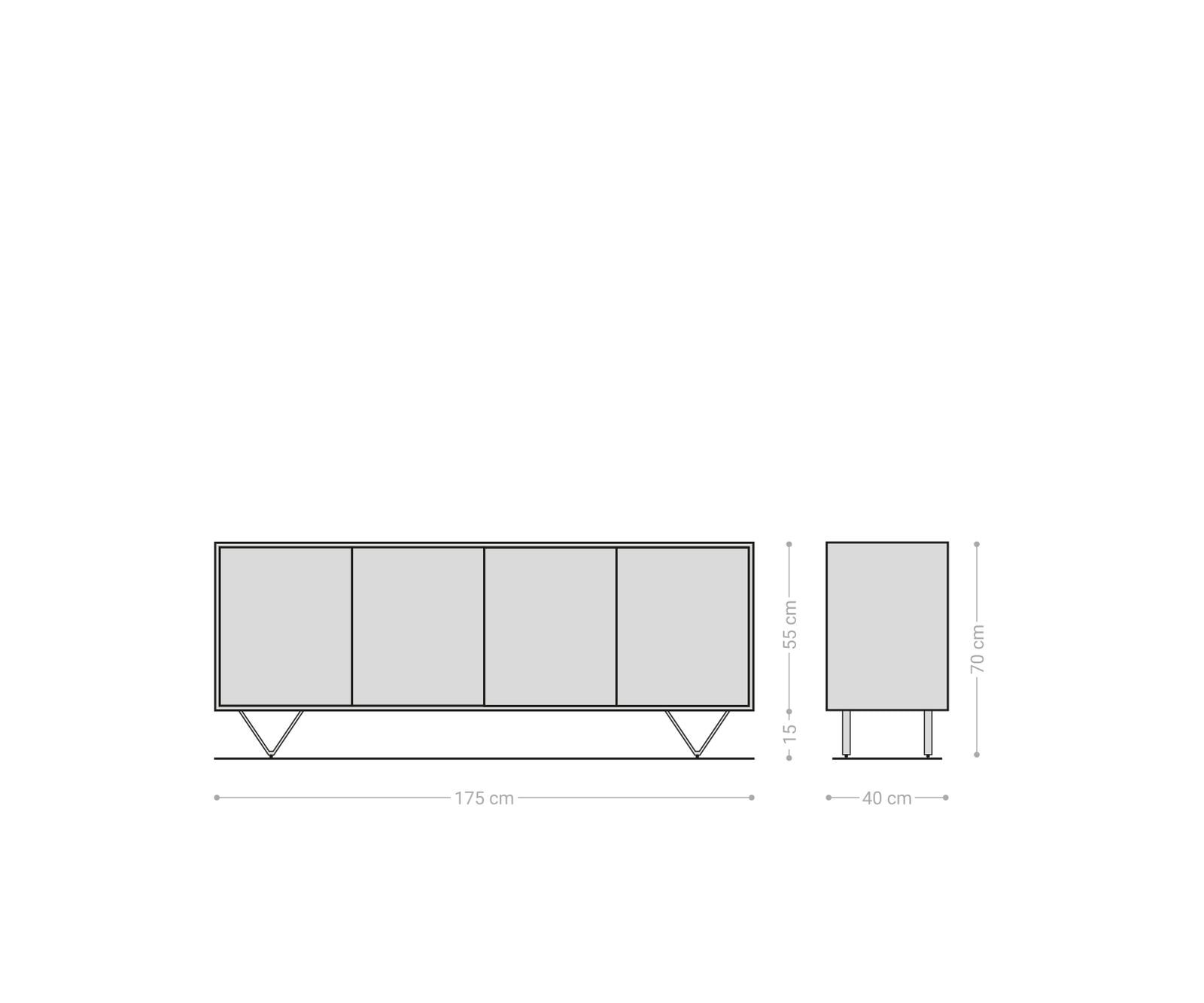 Sideboard Kleo 175 cm Akazie Natur 4 Türen V-Fuß Edelstahl 6 Sideboard Kleo 175 cm Akazie Natur 4 Türen V-Fuß Edelstahl 6