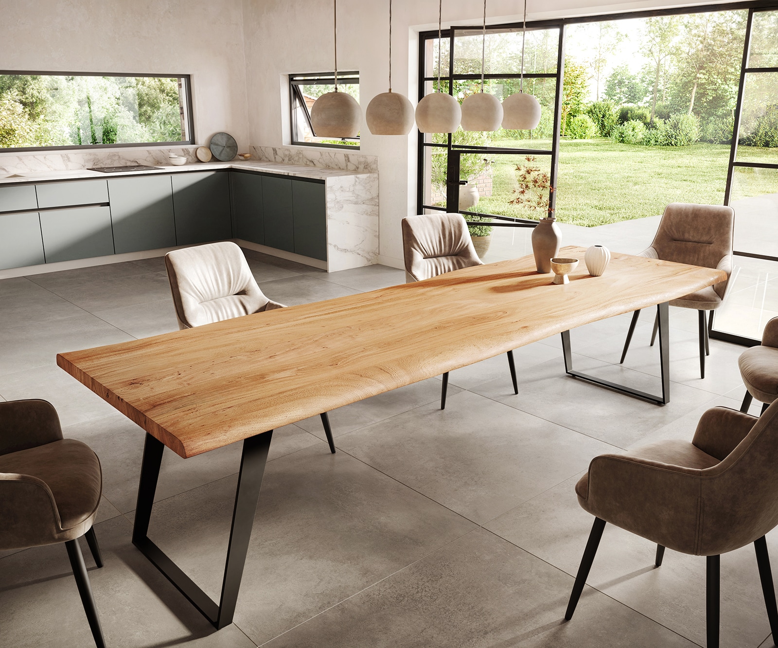 Esstisch Edge 300x100 XL Akazie Natur Metall Schräg Live-Edge Esstisch Edge 300x100 XL Akazie Natur Metall Schräg Live-Edge