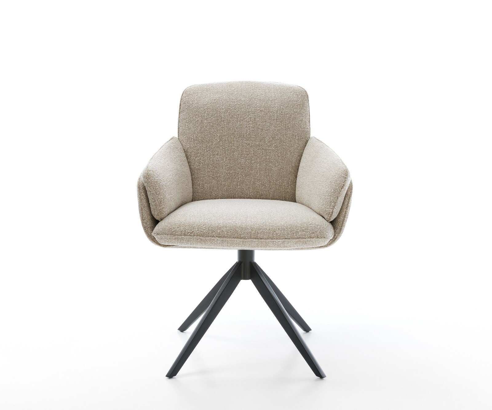 Drehstuhl Luan-Flex mit Armlehnen Webstoff Soft Beige Kreuzgestell breit Schwarz 360° drehbar Wippfunktion 1
