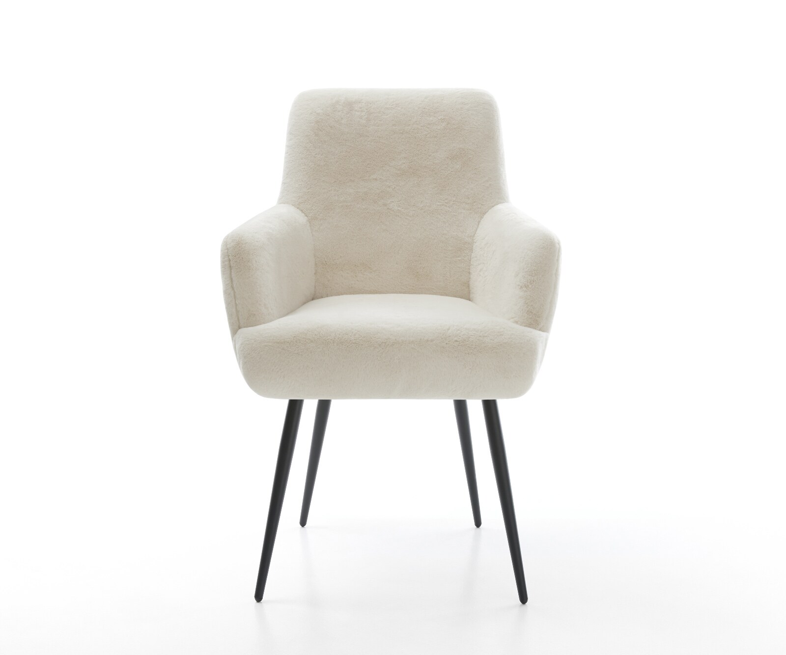 Esszimmerstuhl Heira-Flex mit Armlehnen Plüsch Creme-Weiß 4-Fuß konisch Schwarz Taschenfederkern 1