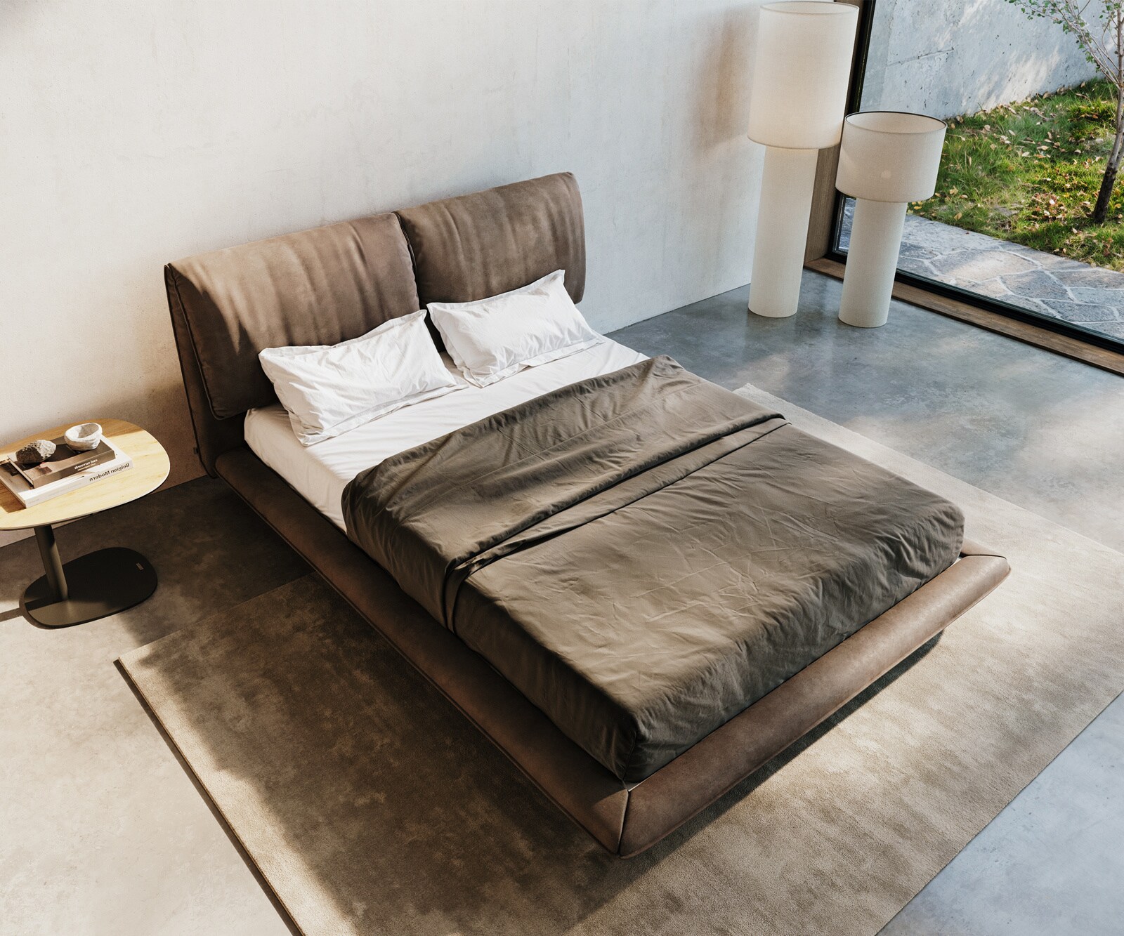 Polsterbettgestell Cusino 140x200 cm Mikrofaser Taupe Vintage 1