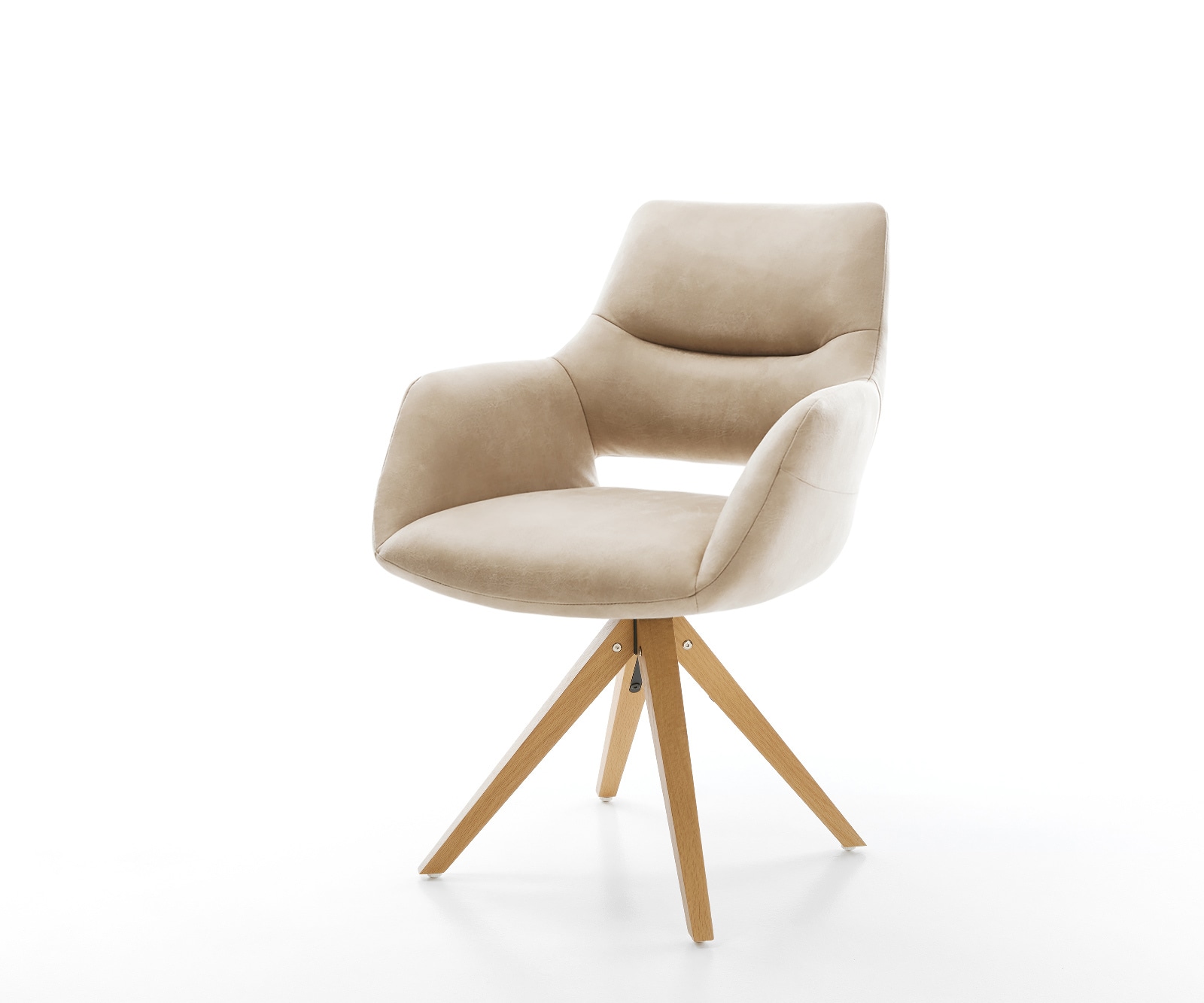 Drehstuhl Yago-Flex mit Armlehnen Mikrofaser Beige Vintage Holzgestell kantig Natur 360° drehbar Taschenfederkern