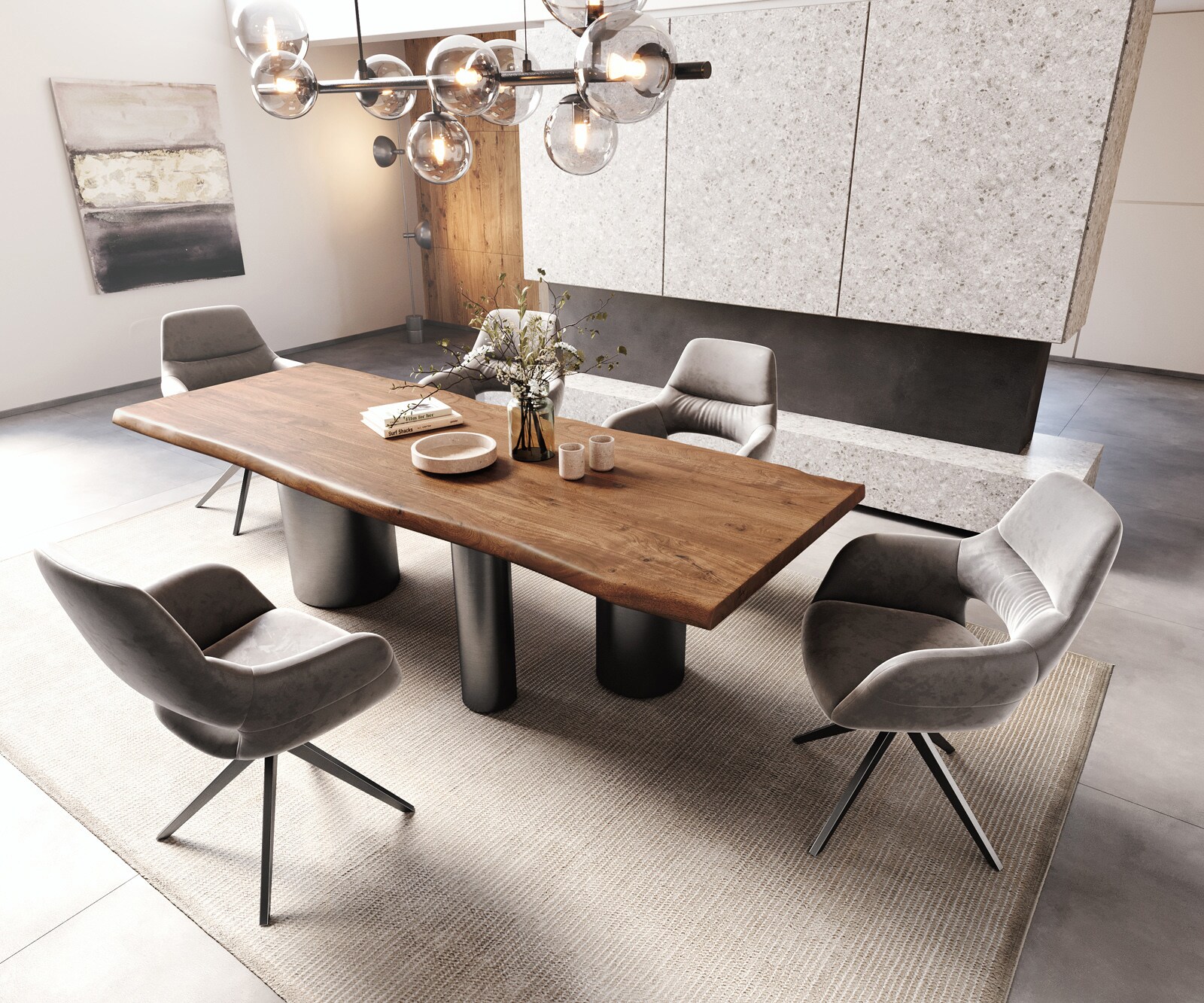 Esstisch Edge 260x100 XL Akazie Braun Troa Edelstahl Graphit Live-Edge 5