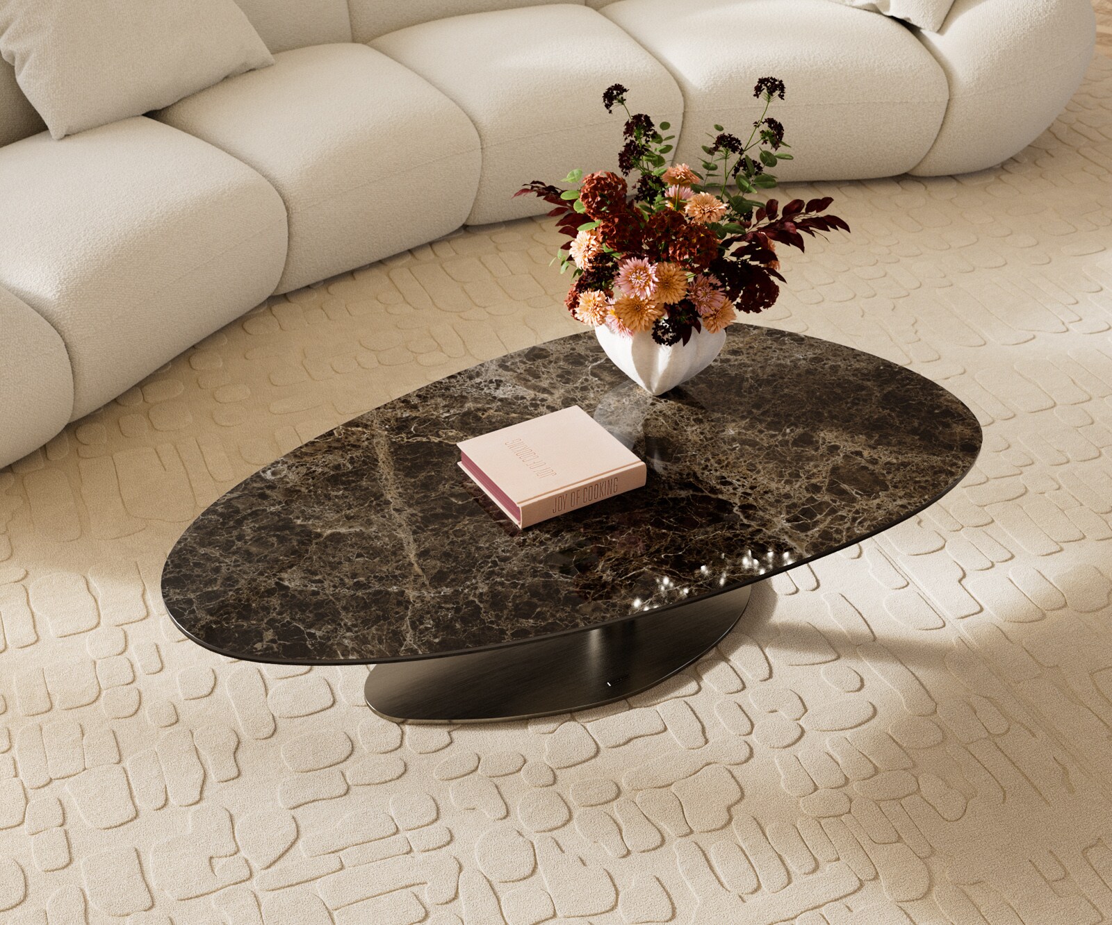 Couchtisch Edge Oval 140x75 cm Keramik Laminam® Emperador Extra Lucidato Dunkelbraun Vibany Edelstahl gebürstet 3