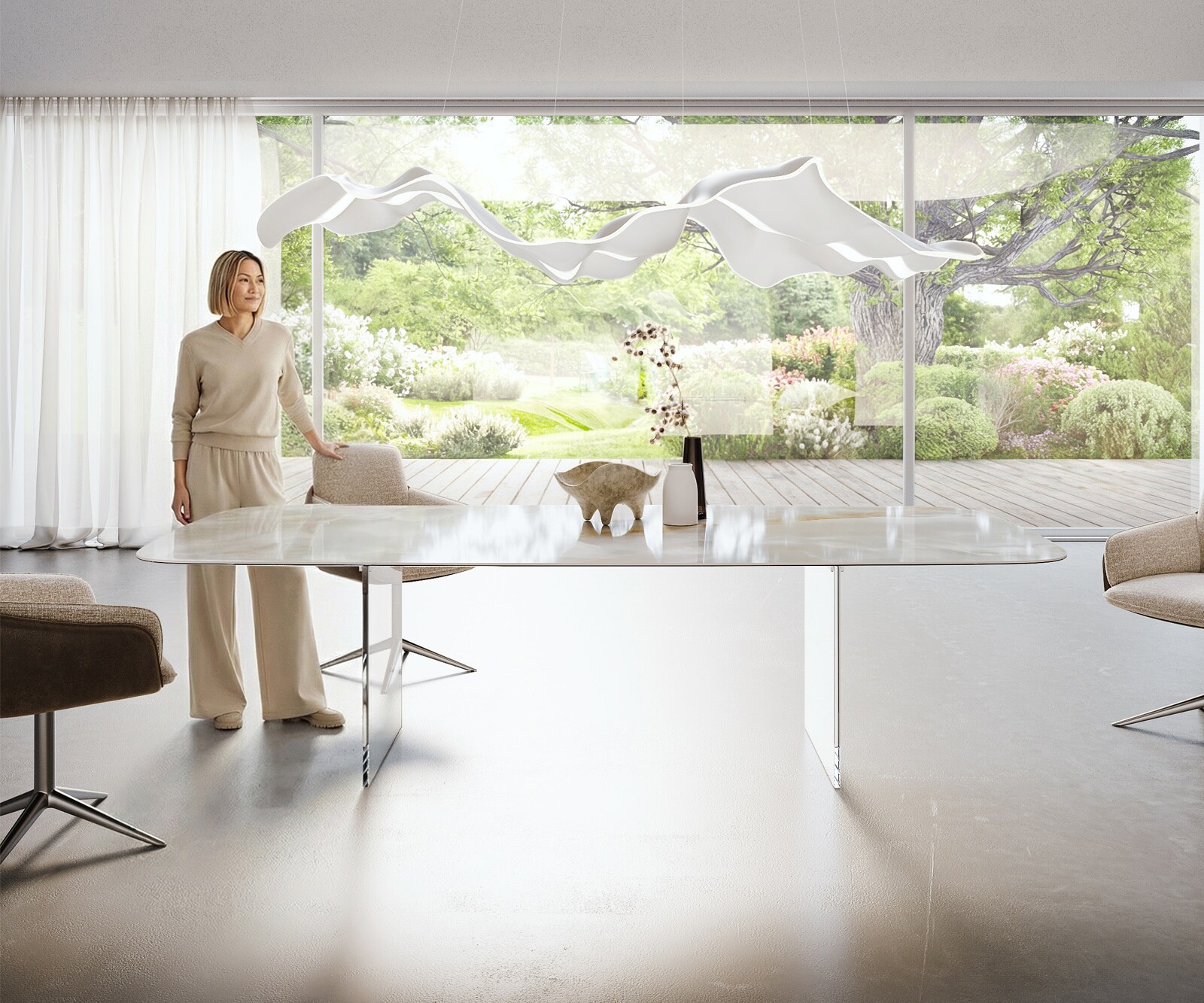 Esstisch Edge Boot 270x120 cm Keramik Iris FMG Onice Grigio Gestell Glas 2