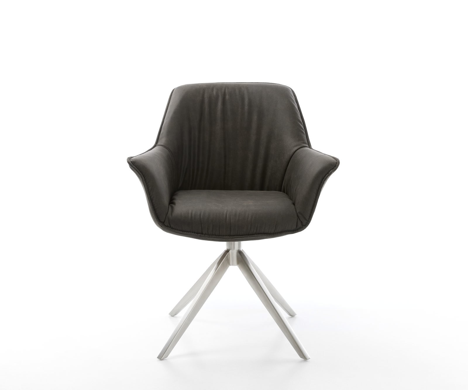 Esszimmerstuhl Keila-Flex mit Armlehnen Mikrofaser Anthrazit Vintage Kreuzgestell breit Edelstahl 1 Esszimmerstuhl Keila-Flex mit Armlehnen Mikrofaser Anthrazit Vintage Kreuzgestell breit Edelstahl 1