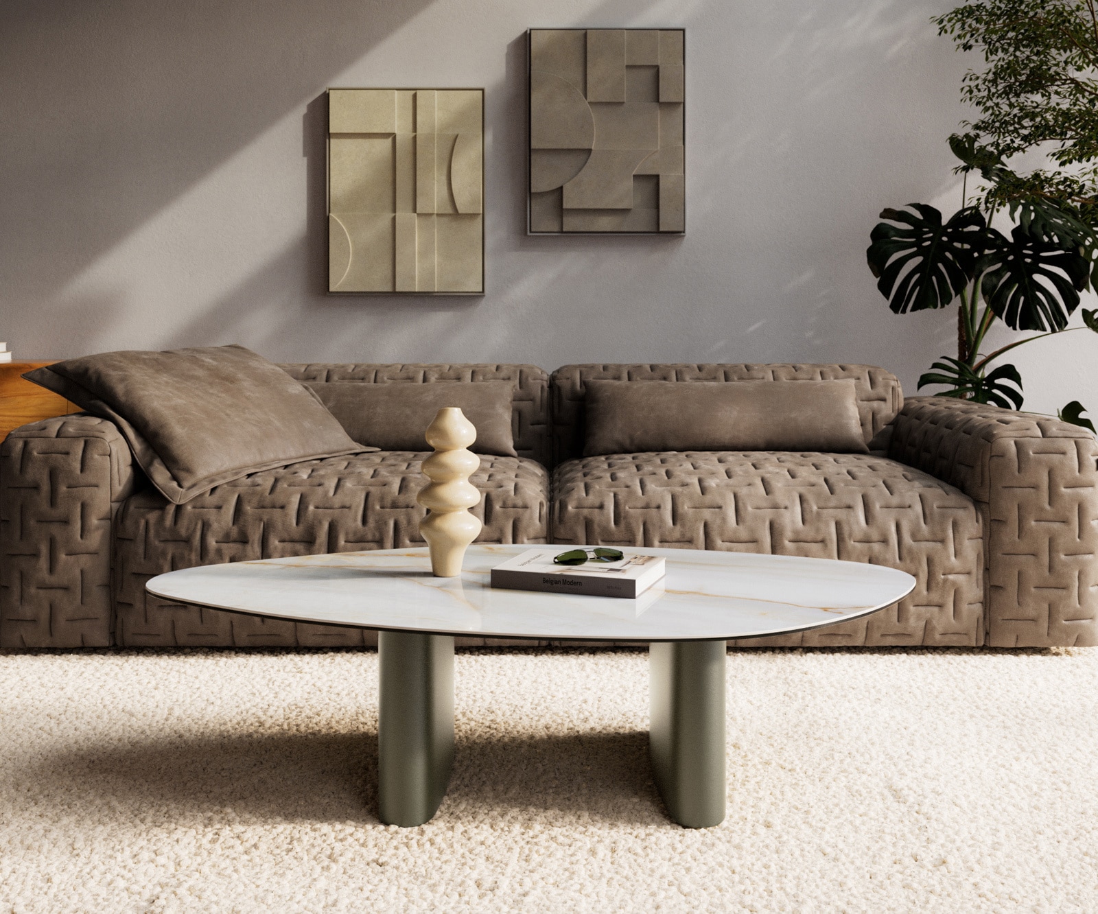 Couchtisch Edge Organisch 140x76 cm Keramik Onyx Pearl Ovada Effektfinish Titan 6