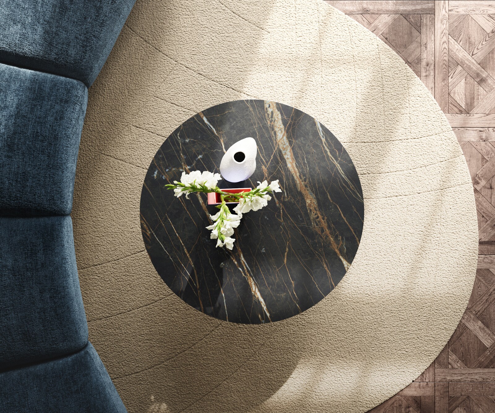 Couchtisch Edge Rund 90x90 cm Keramik Laminam® Noir Desir Braun Parabi Metallic Silber 6