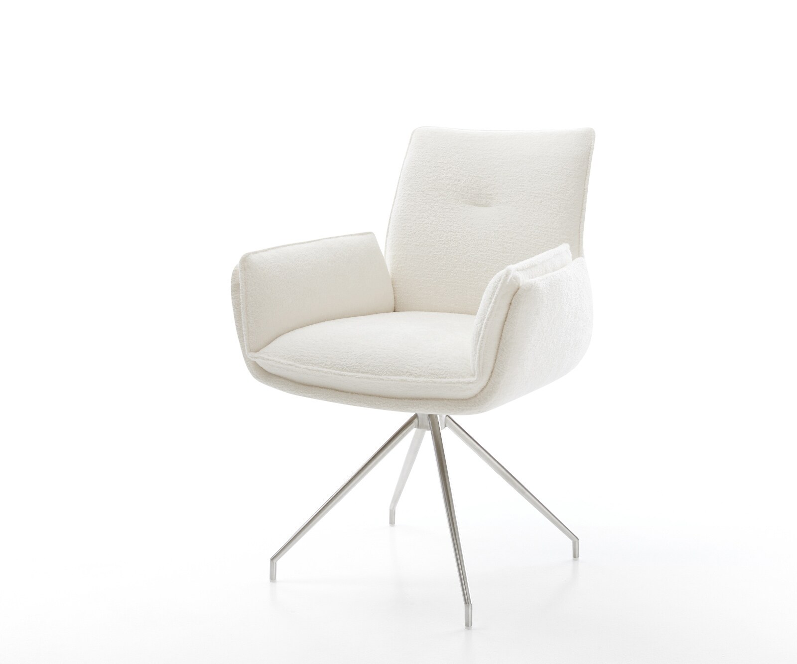 Esszimmerstuhl Nela-Flex Bouclé Soft Beige Kreuzgestell konisch Edelstahl günstig online kaufen