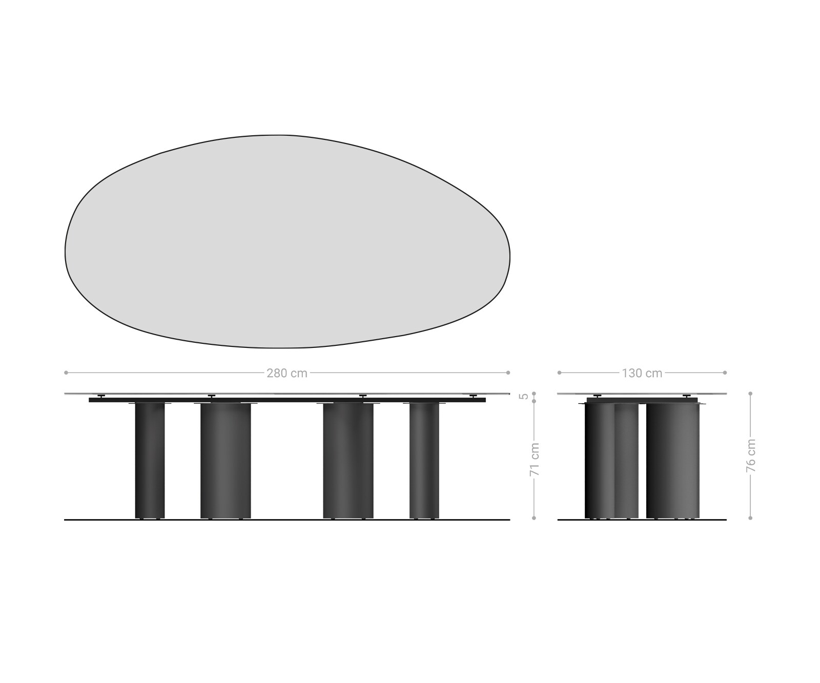 Esstisch Edge Oval 280x130 Keramik Laminam® Sabbia Eichefarbig Pilier Metall Effektfinish Titan 7