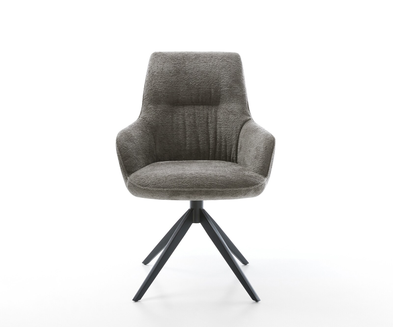 Drehstuhl Zelia-Flex mit Armlehnen Bouclé Soft Schlamm Kreuzgestell breit Schwarz 360° drehbar Wippfunktion Taschenfederkern 1