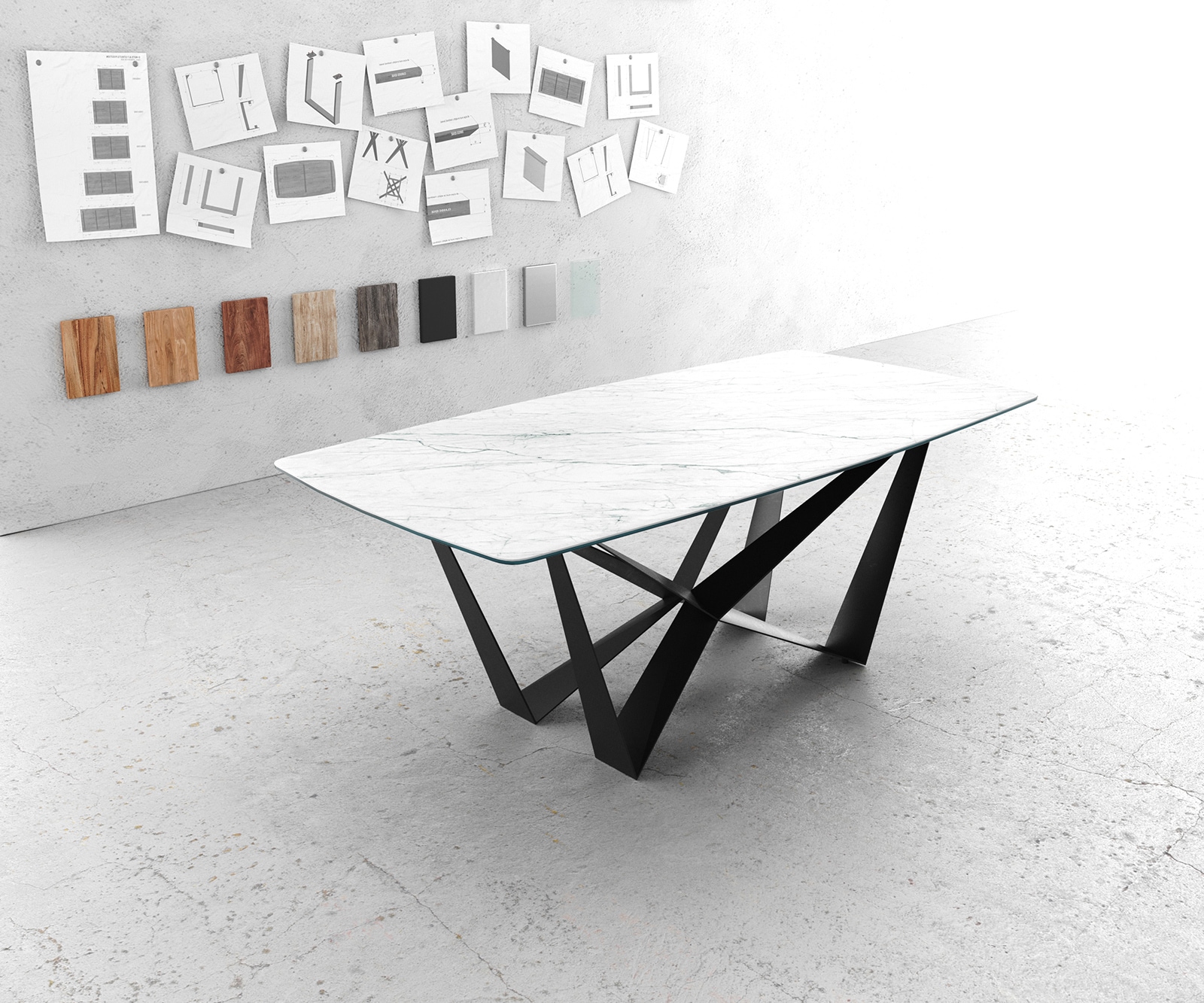Esstisch Edge Bootsform 200x100cm Keramik Laminam®Statuarietto Weiß Mittelfuß Flachstahl Schwarz Esstisch Edge Bootsform 200x100cm Keramik Laminam®Statuarietto Weiß Mittelfuß Flachstahl Schwarz