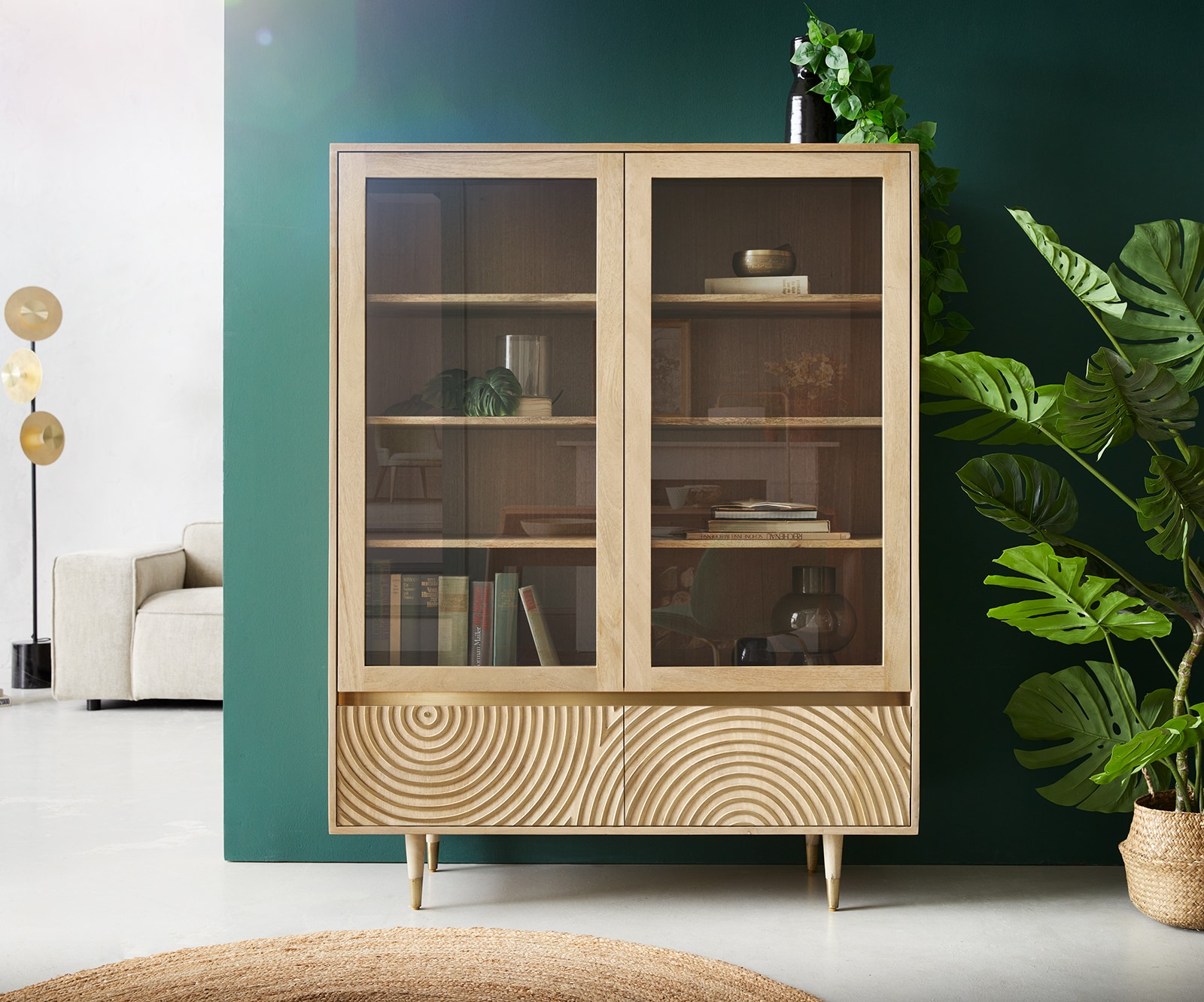 Vitrine Budaya 115x135 cm Mango Natur 4 Türen Fuß rund 1 Vitrine Budaya 115x135 cm Mango Natur 4 Türen Fuß rund 1