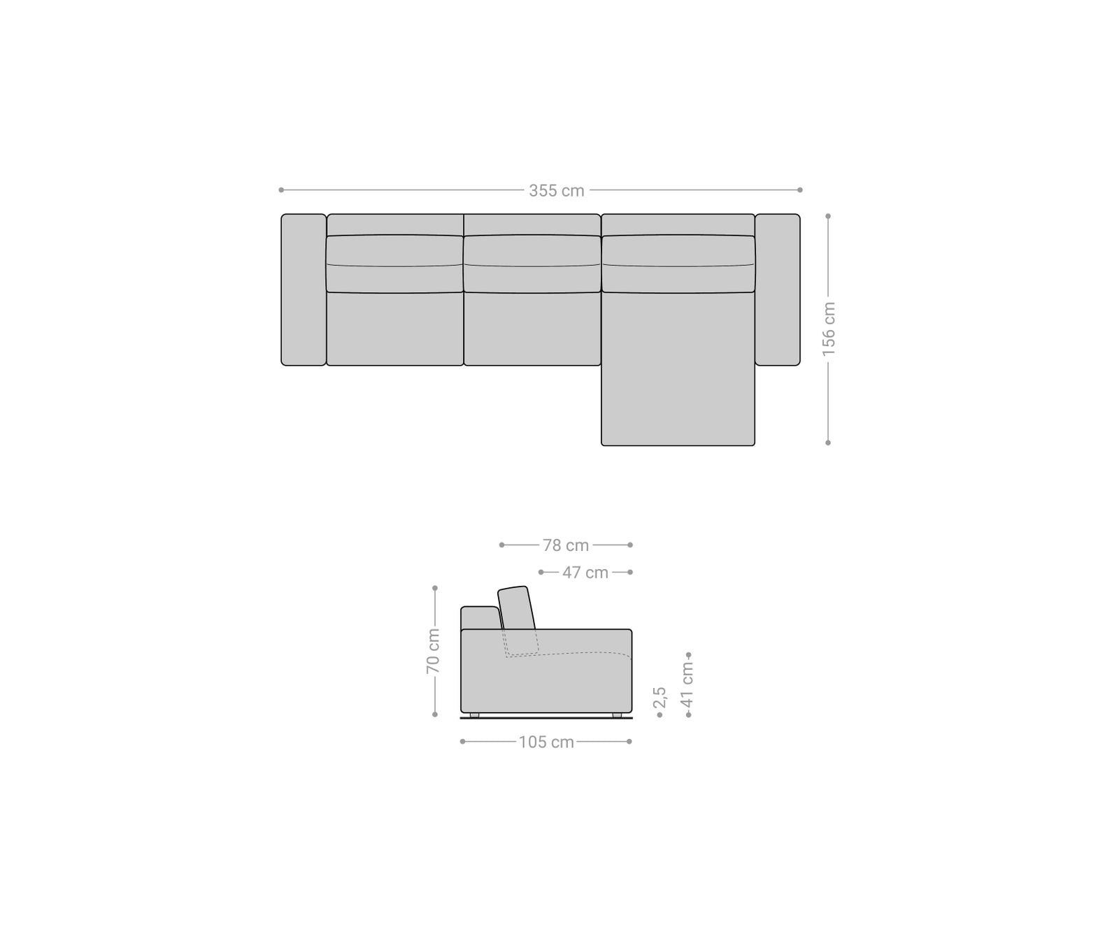 Ecksofa Lanzo L 360x160 cm Mikrofaser Grau Recamiere variabel 7