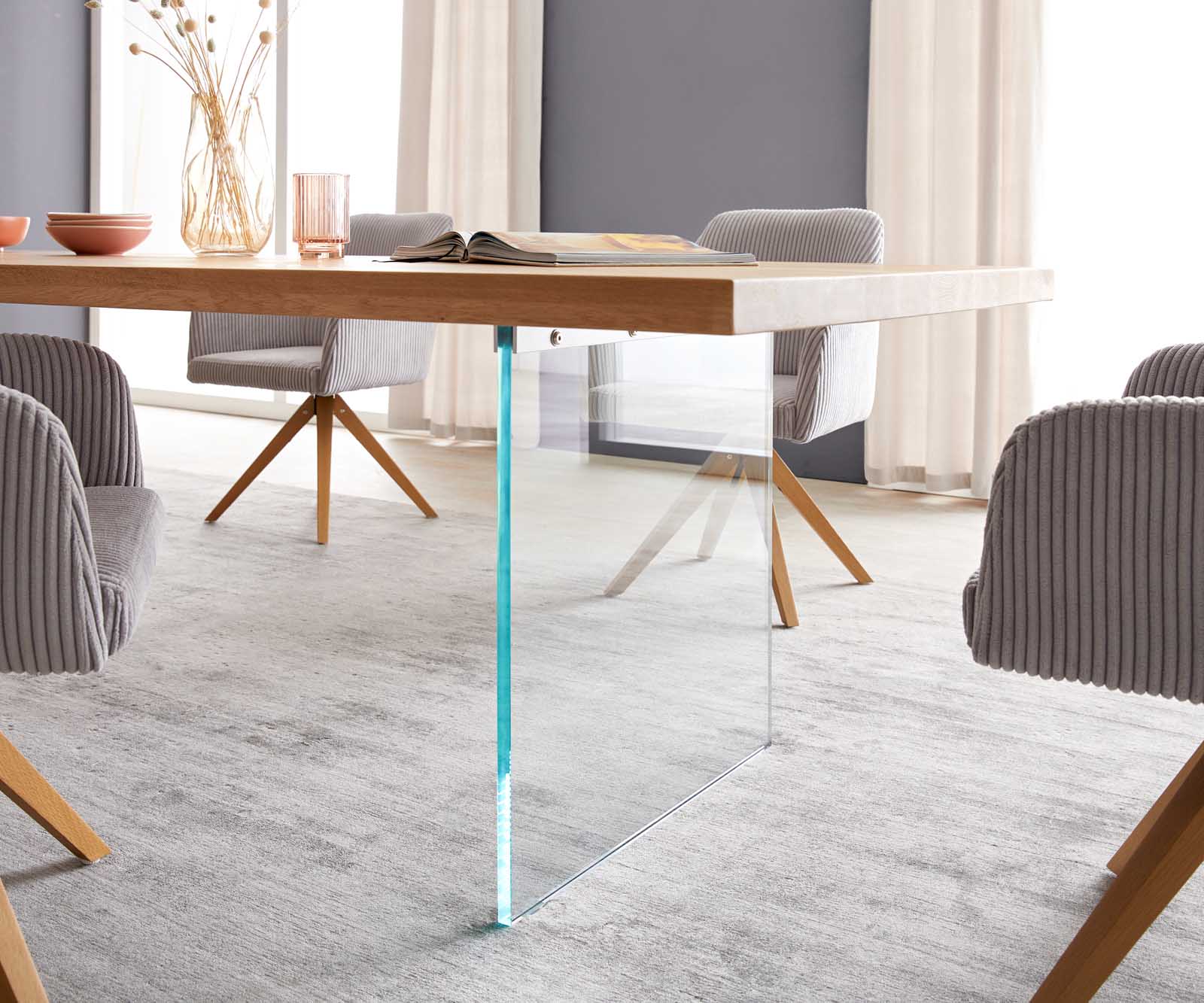 Esstisch Edge 300x100 Eiche Natur Glas 4