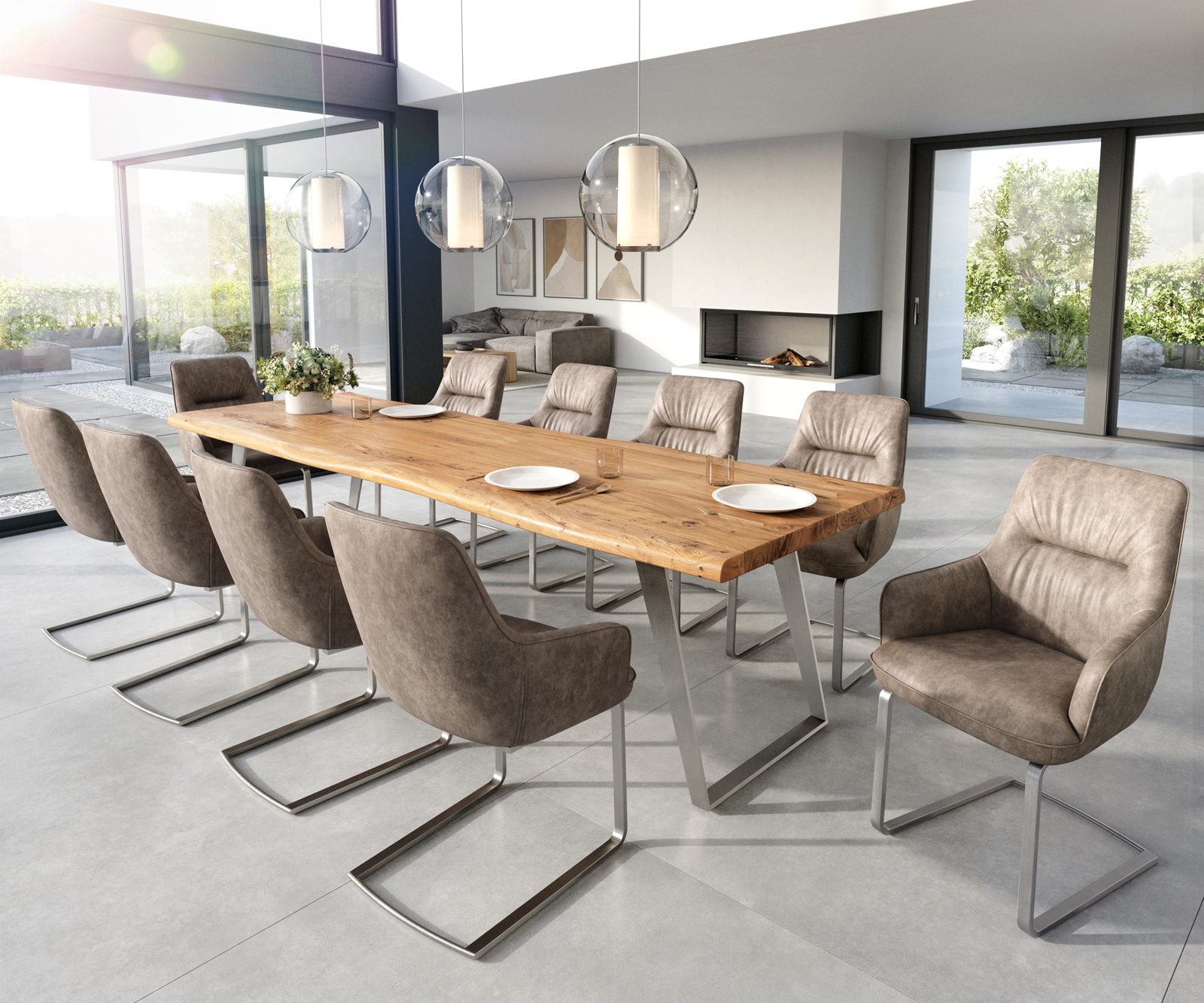 Freischwinger Zelia-Flex mit Armlehnen Mikrofaser Taupe Vintage Freischwinger flach Edelstahl Taschenfederkern 3 Freischwinger Zelia-Flex mit Armlehnen Mikrofaser Taupe Vintage Freischwinger flach Edelstahl Taschenfederkern 3