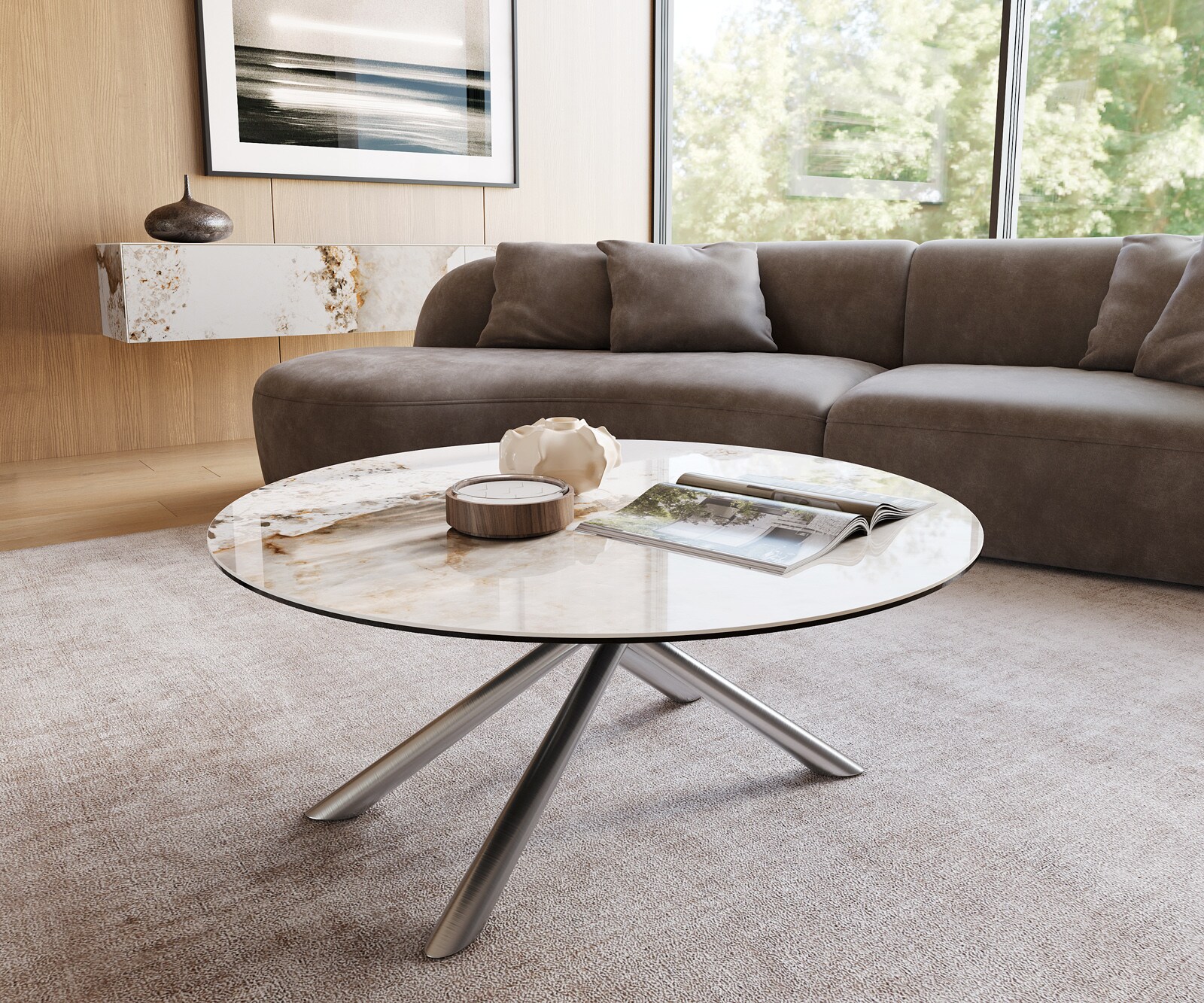 Couchtisch Edge Rund 100x100 cm Keramik Minas Melange Sarity Edelstahl gebü günstig online kaufen