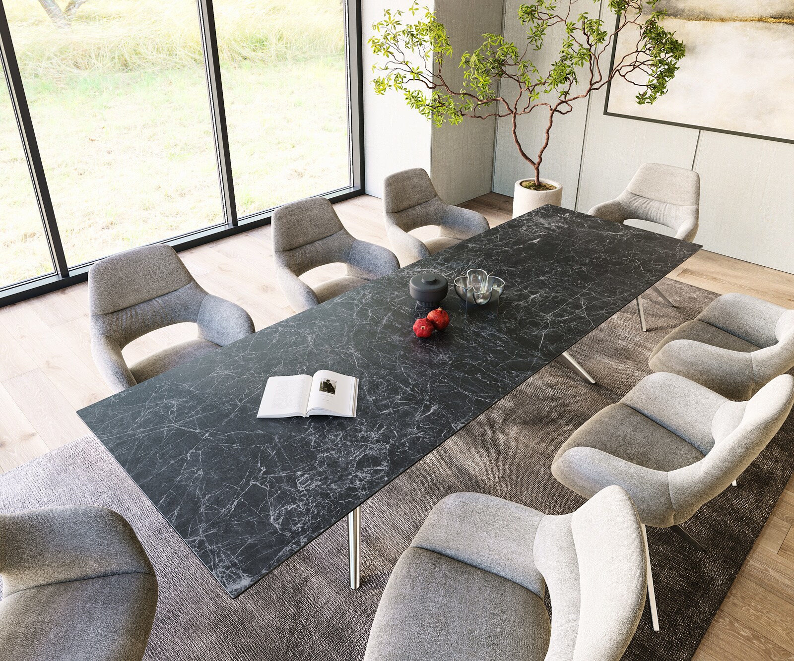 Esstisch Edge 300x100 Keramik Laminam®Nero Greco Anthrazit Estelar rund Edelstahl 3