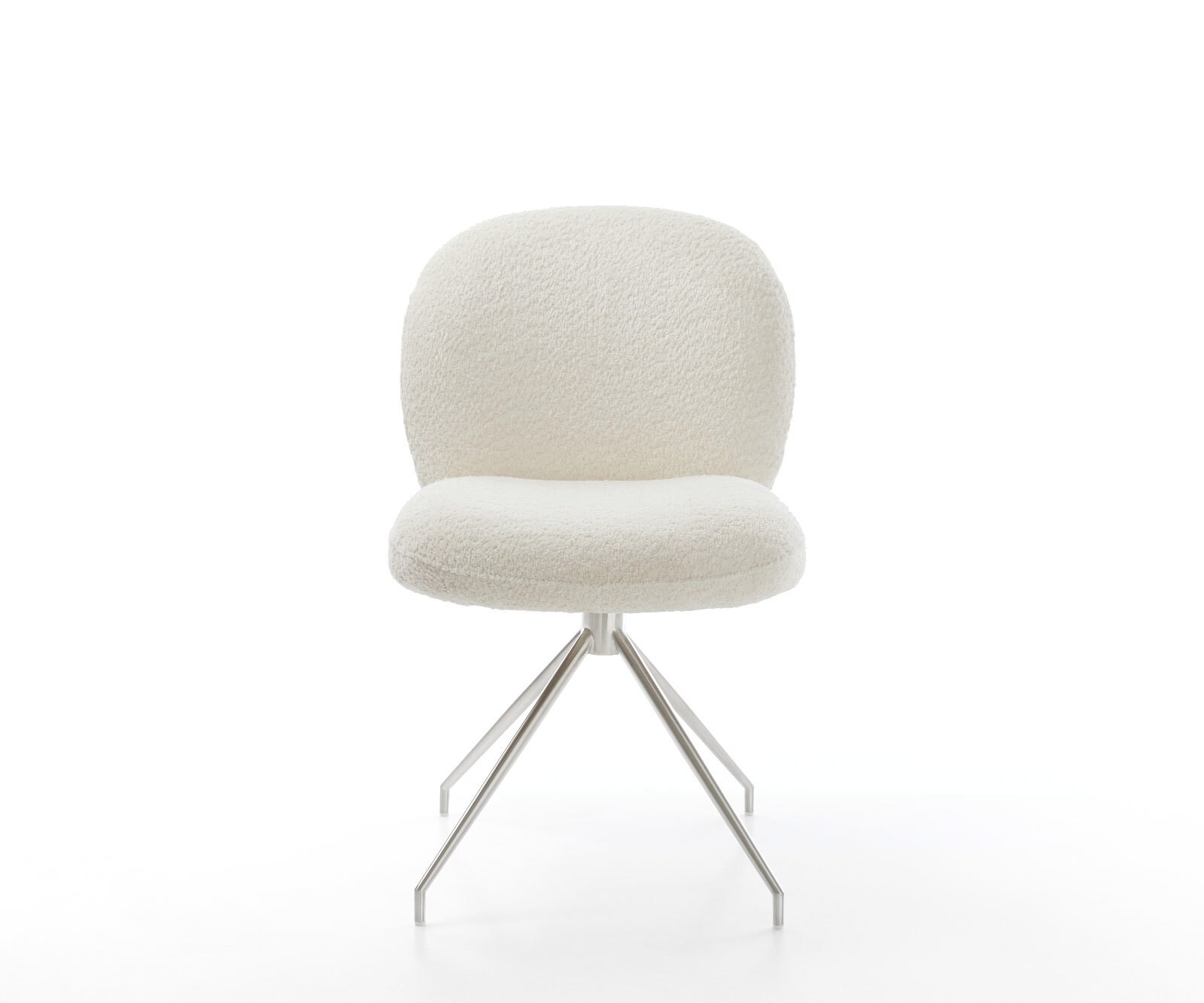 Drehstuhl Nube-Flex Bouclé Weiß Kreuzgestell konisch Edelstahl 180° drehbar Taschenfederkern 1