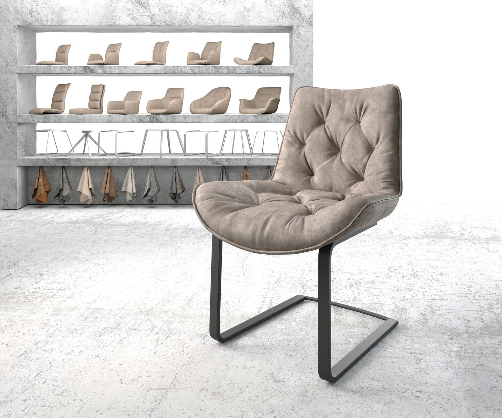 Freischwinger Taimi-Flex Mikrofaser Taupe Vintage Freischwinger flach Schwa günstig online kaufen