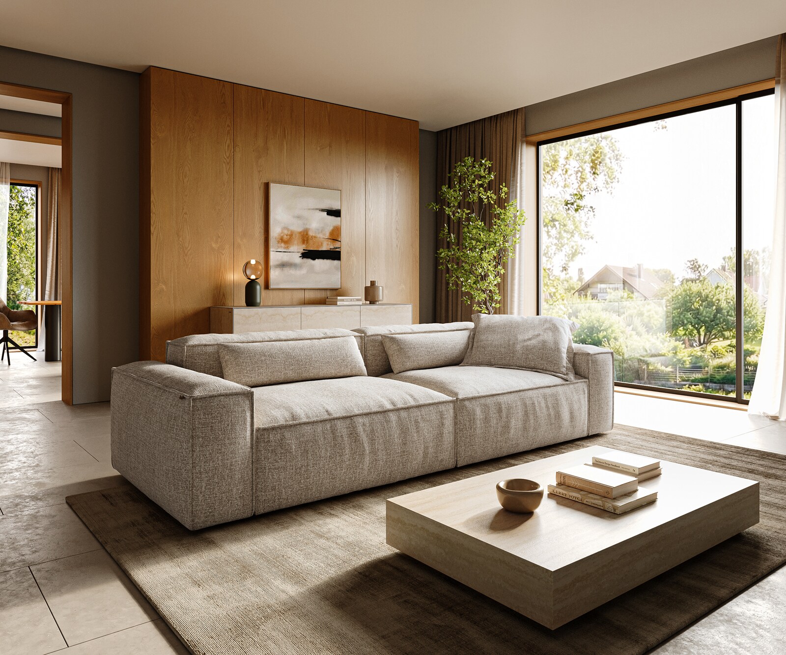 Big-Sofa Freestyle 280x110 cm Webstoff Soft Beige Kedernaht