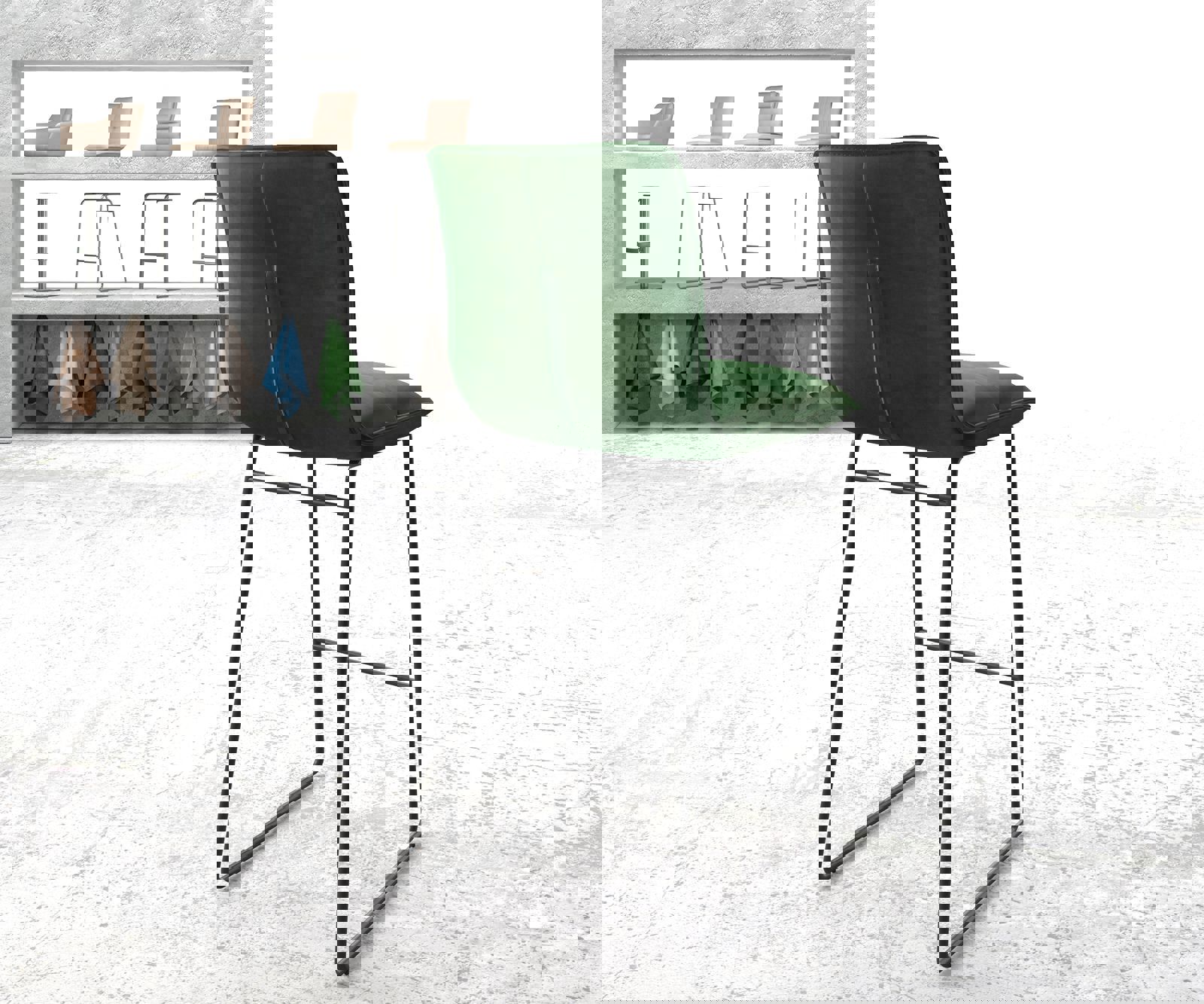 Barstuhl Maddy-Flex Samt Grün Kufengestell Metall 2 Barstuhl Maddy-Flex Samt Grün Kufengestell Metall 2