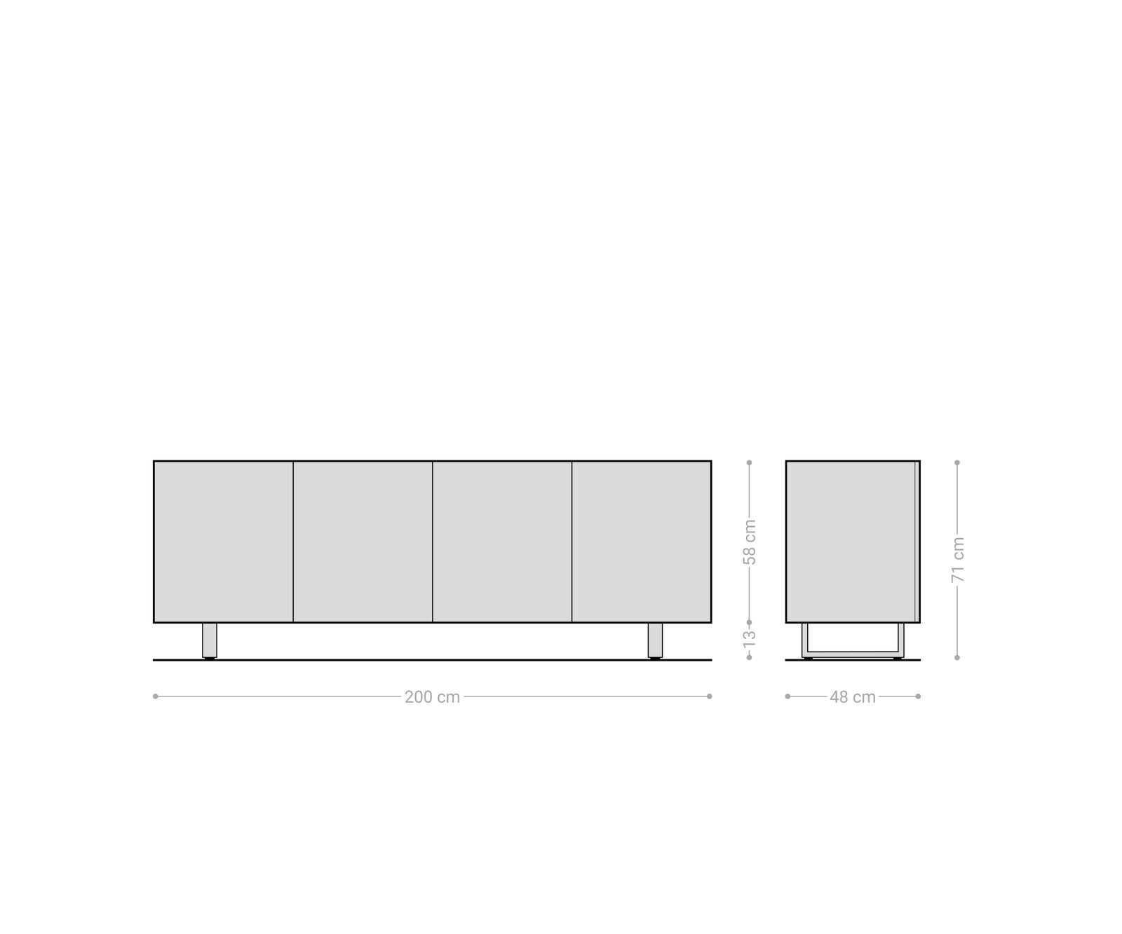 Sideboard Ashara 200 cm Eiche Natur 3D Effekt 4 Türen Kufe Metall Schwarz 5
