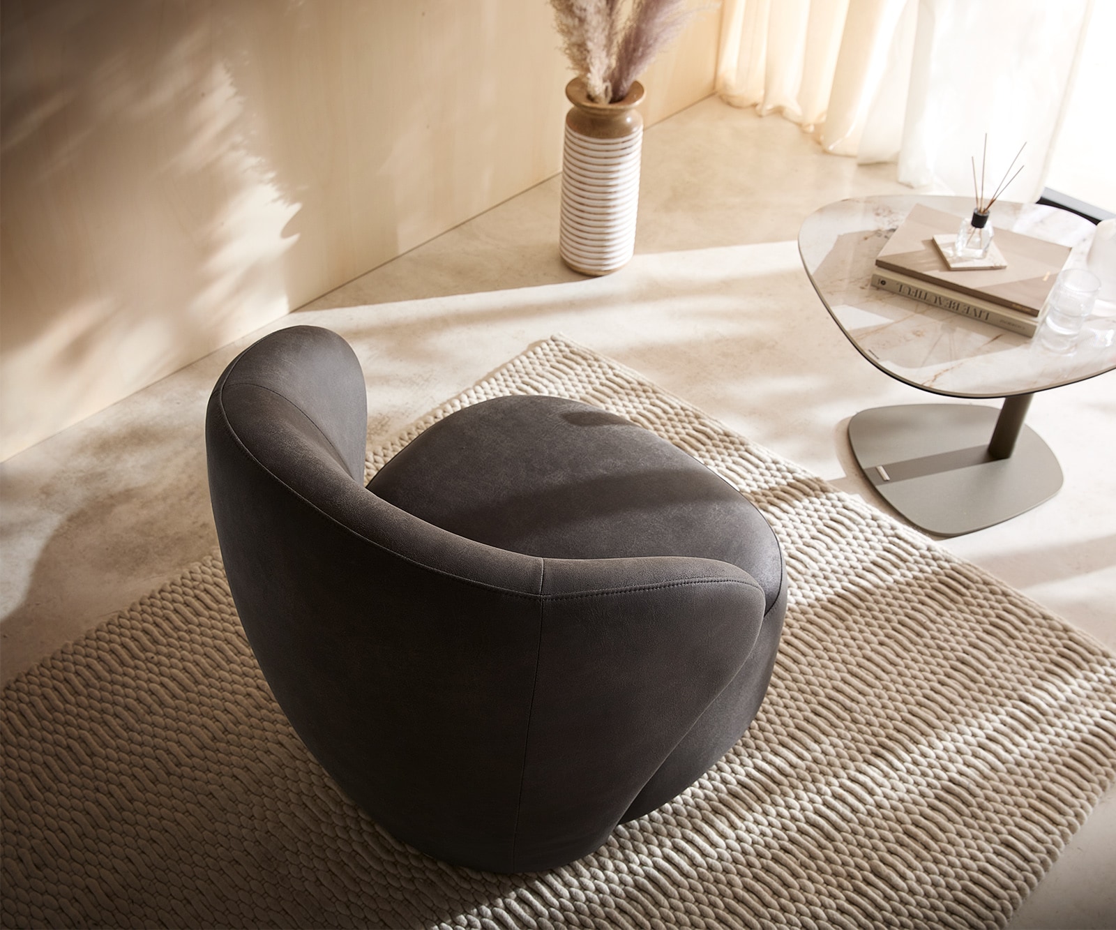Cocktailsessel Pulo Mikrofaser Anthrazit Vintage 80x80 cm Loungesessel