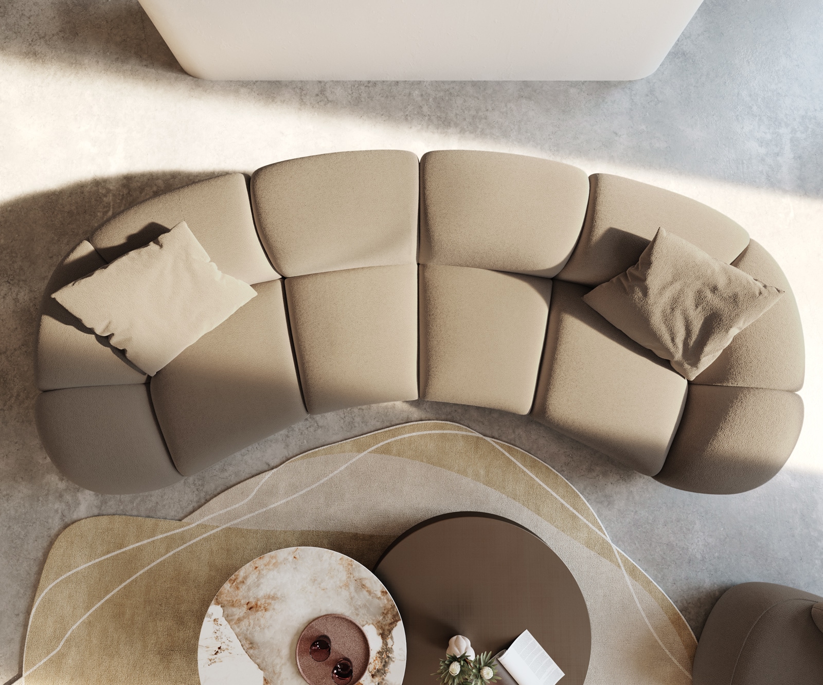 Big-Sofa Lunna 360x175 cm Fein Bouclé Taupe 2 Kissen 3 Big-Sofa Lunna 360x175 cm Fein Bouclé Taupe 2 Kissen 3
