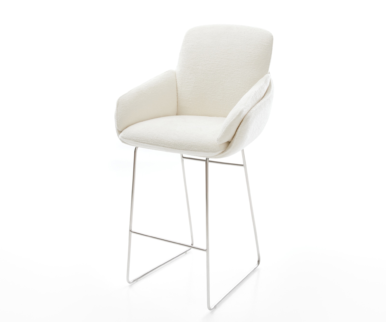 Chaise-de-bar Luan-Flex Bouclé doux Beige Pied trapèze acier inoxydable Argent