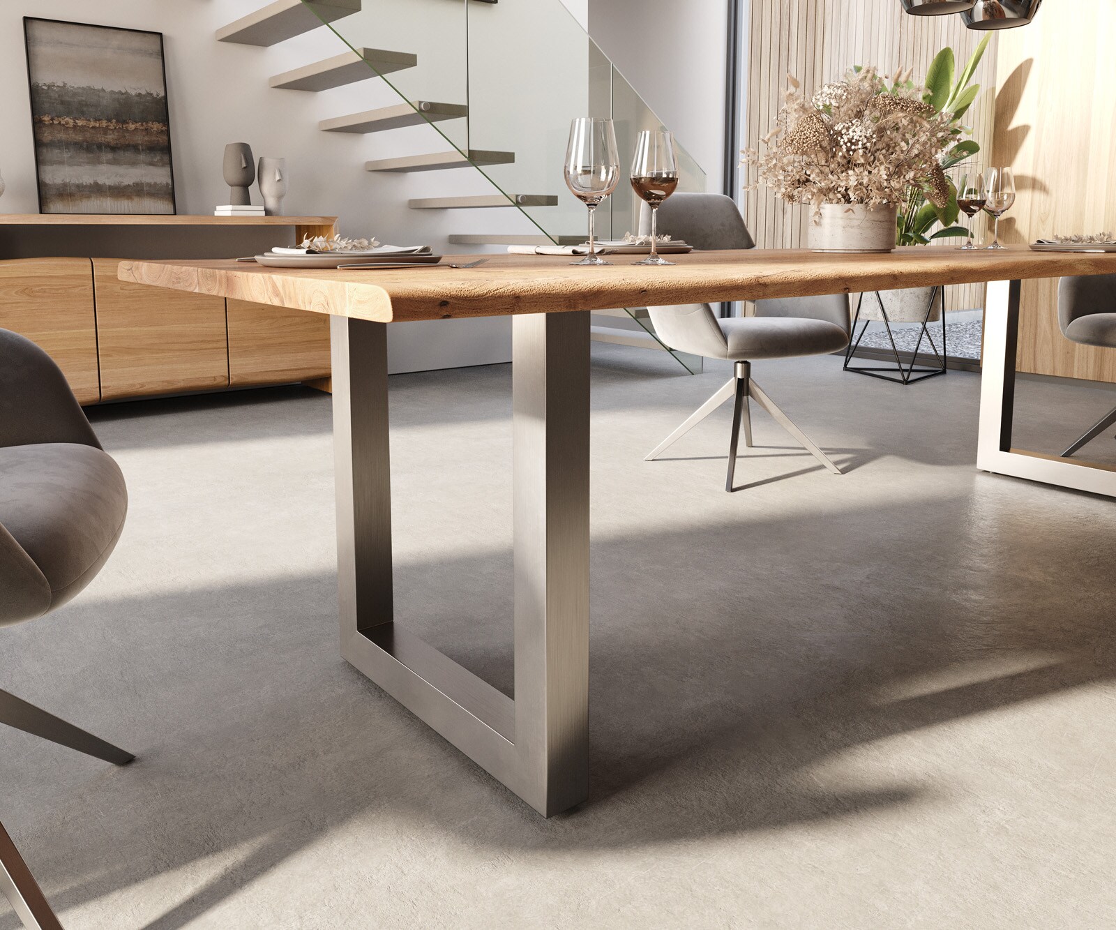 Esstisch Edge 300x100 Akazie Natur Edelstahl Breit Live-Edge 5